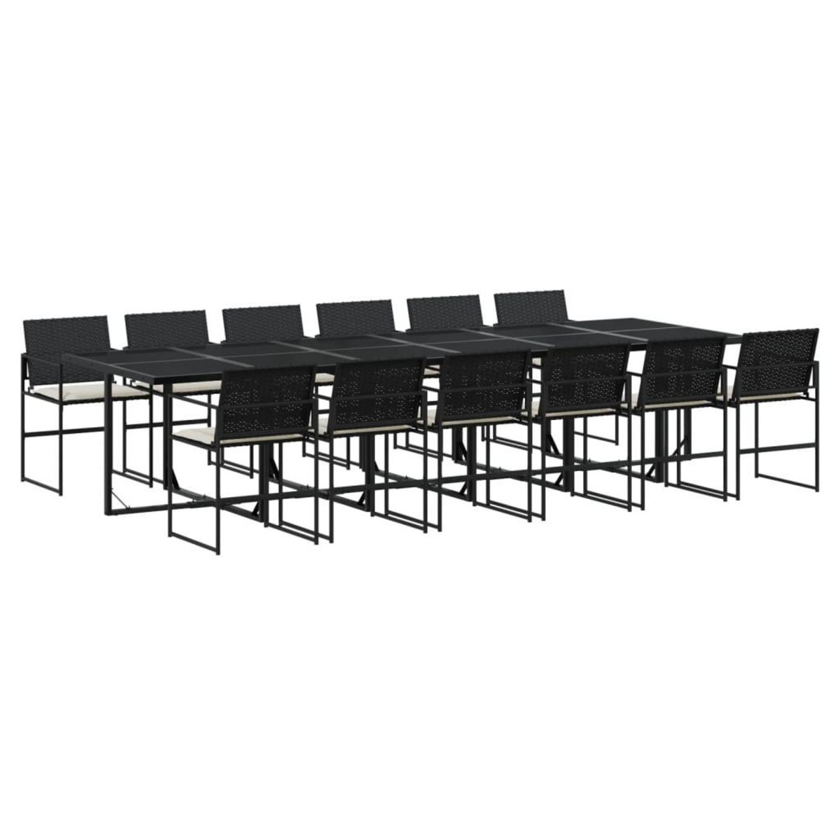 VIDAXL Ensemble a manger de jardin 13 pcs coussins noir resine tressee