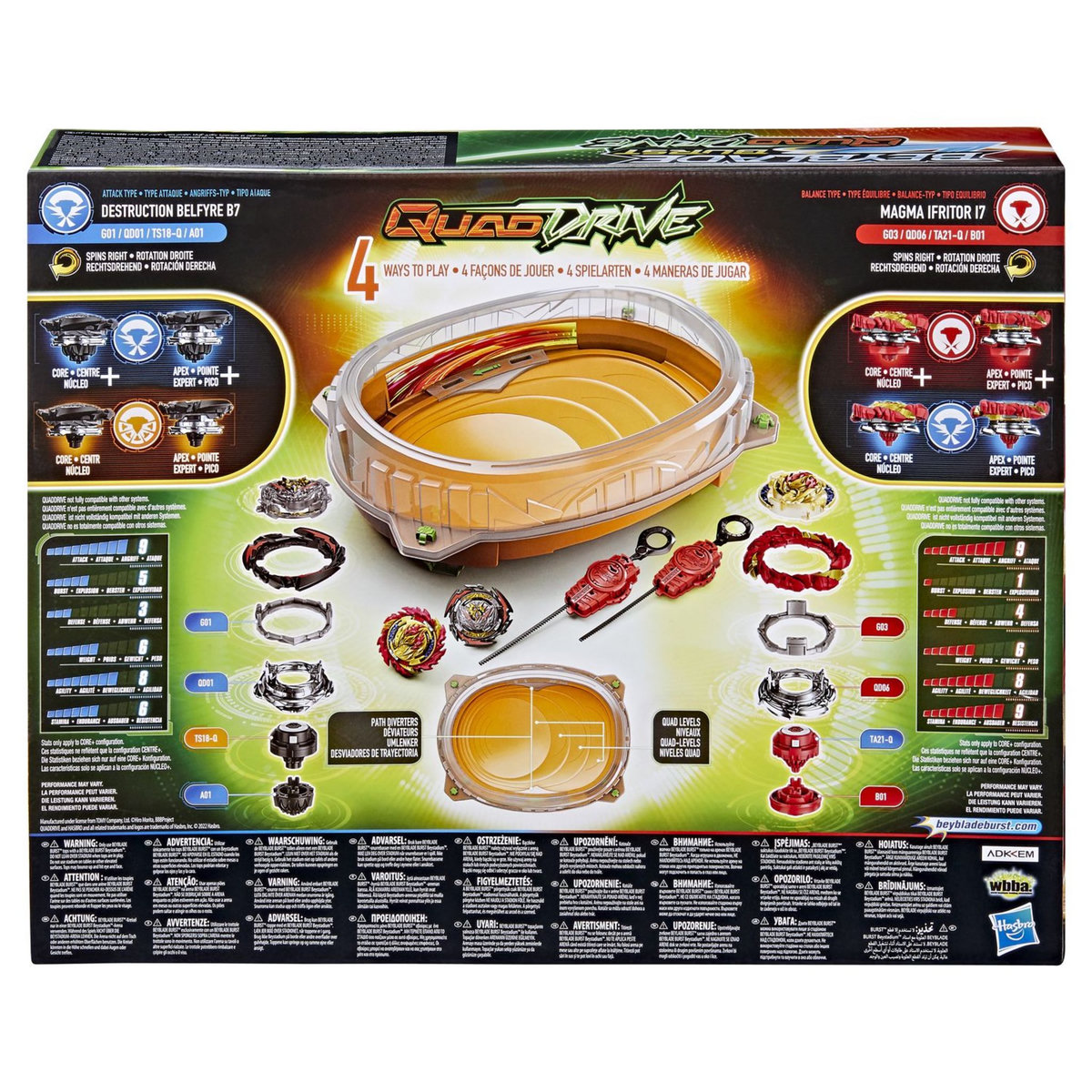 HASBRO Beyblade Burst QuadDrive - Set de Combat Cosmic Vector, arène Beystadium, 2 toupies et 2 lanceurs
