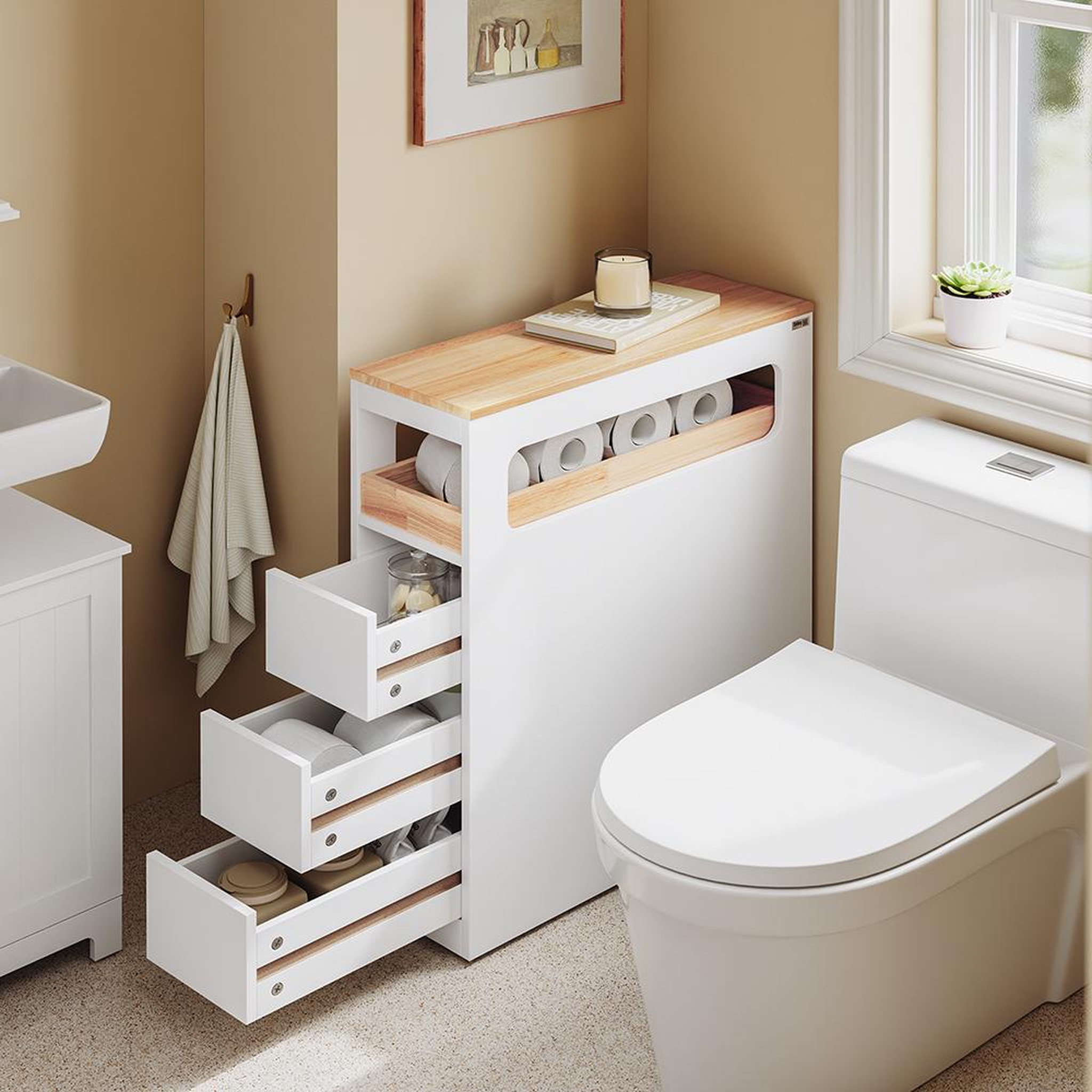 Voir la diapositive 2 : SOBUY SoBuy - Meuble bas de salle de bain à 4 tiroirs - Nordique - BZR54-II