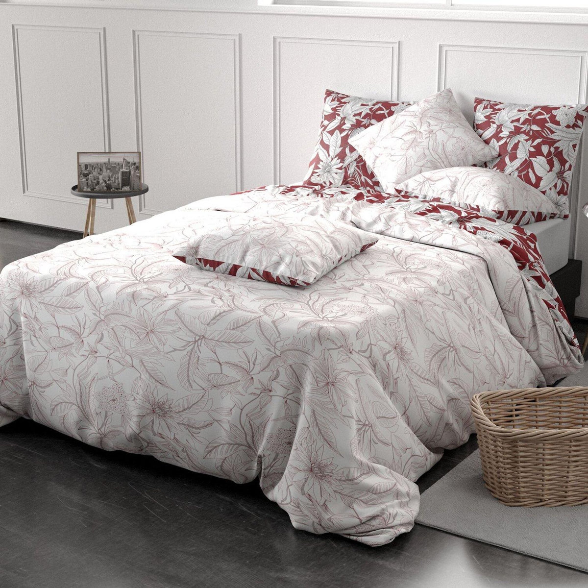 ATELIER DU COTON Parure housse de couette 100% coton 71 fils bonheur reversible