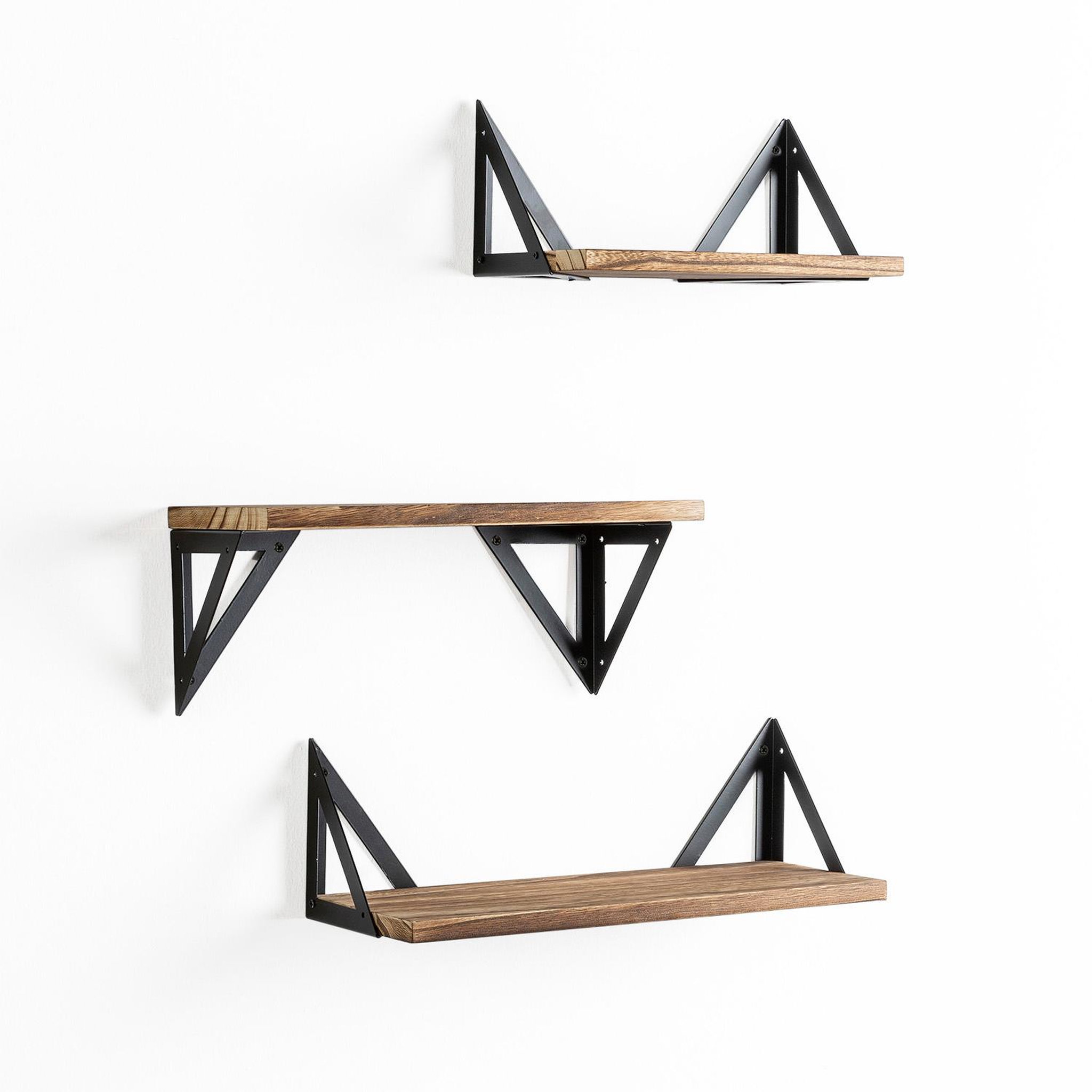 VS VENTA-STOCK Set de 3 étagères murales Ceci métal noir et bois de paulownia