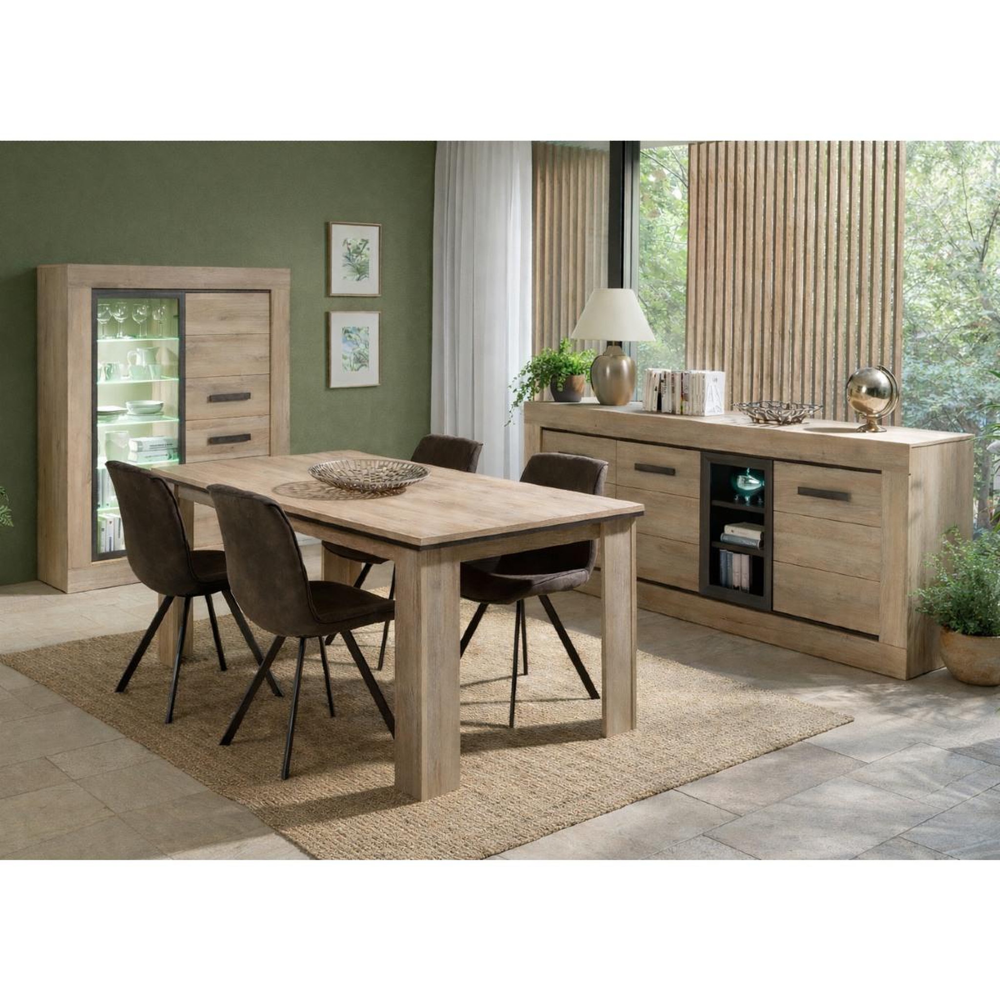 Voir la diapositive 2 : JLC KREATION Salle à manger complète moderne en bois moa (buffet+table)