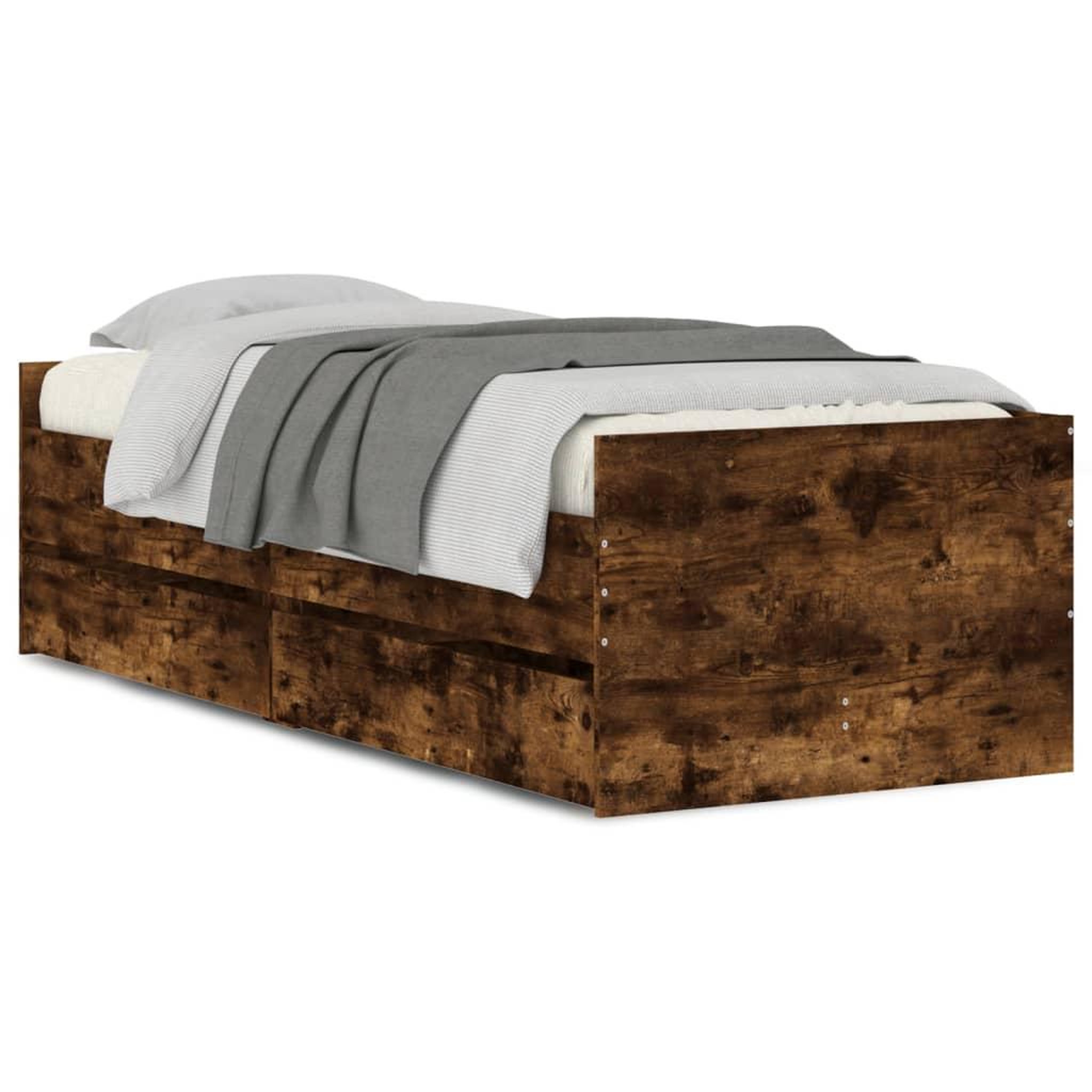 Voir la diapositive 2 : VIDAXL Cadre de lit avec tiroirs sans matelas chene fume 100x200 cm