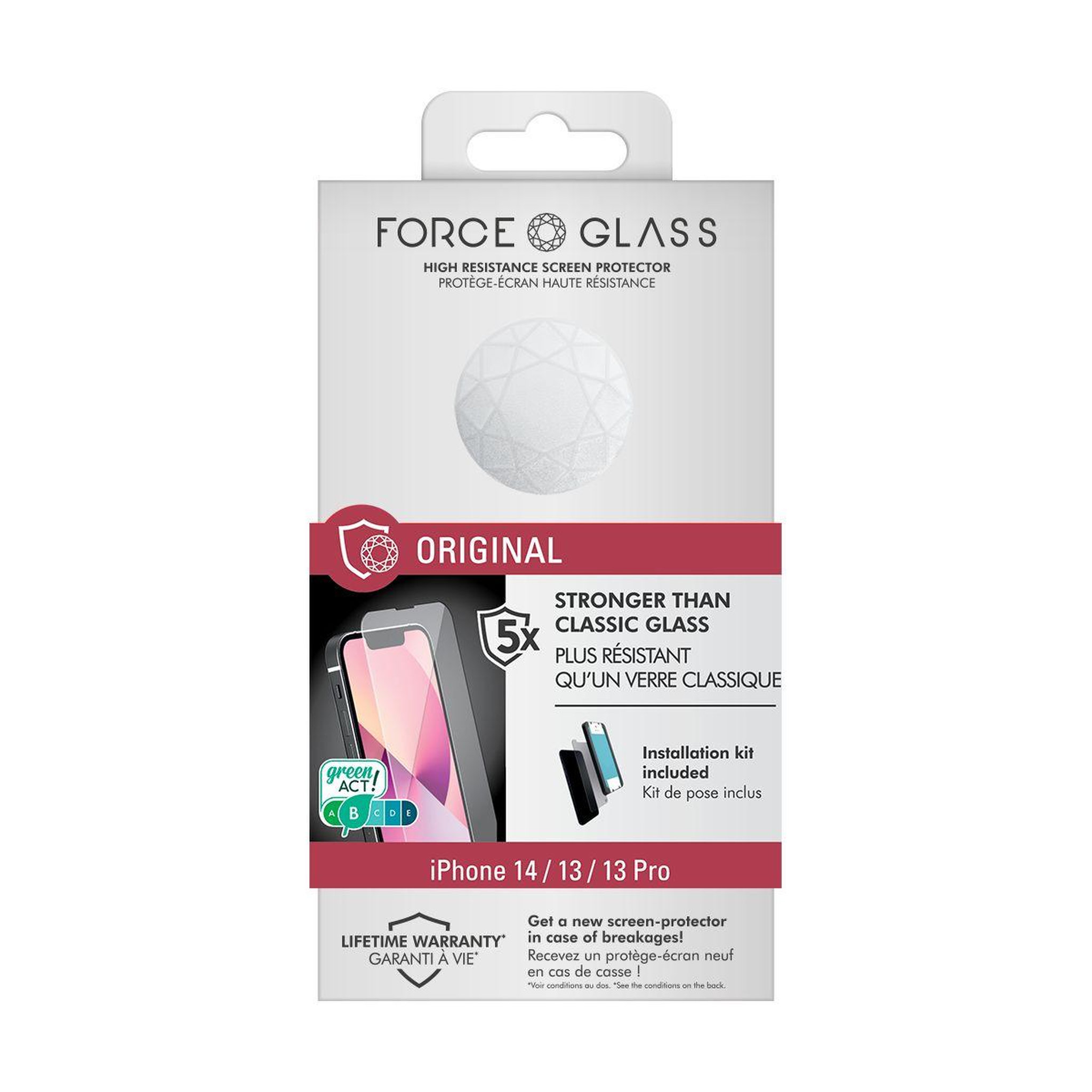 Voir la diapositive 2 : FORCE GLASS Protège écran iphone 13/13 pro/14 original