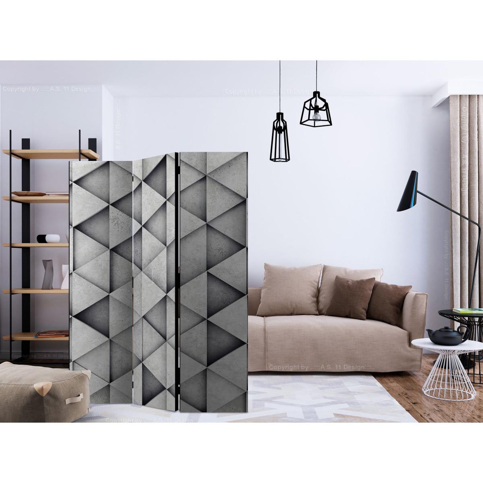 Voir la diapositive 2 : Paris Prix Paravent 3 volets  grey triangles  135x172cm