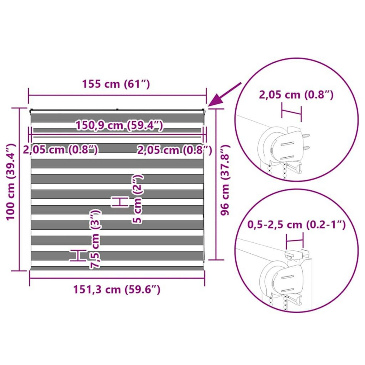 VIDAXL Store zebre blanc 155x100 cm largeur du tissu 150,9cm polyester