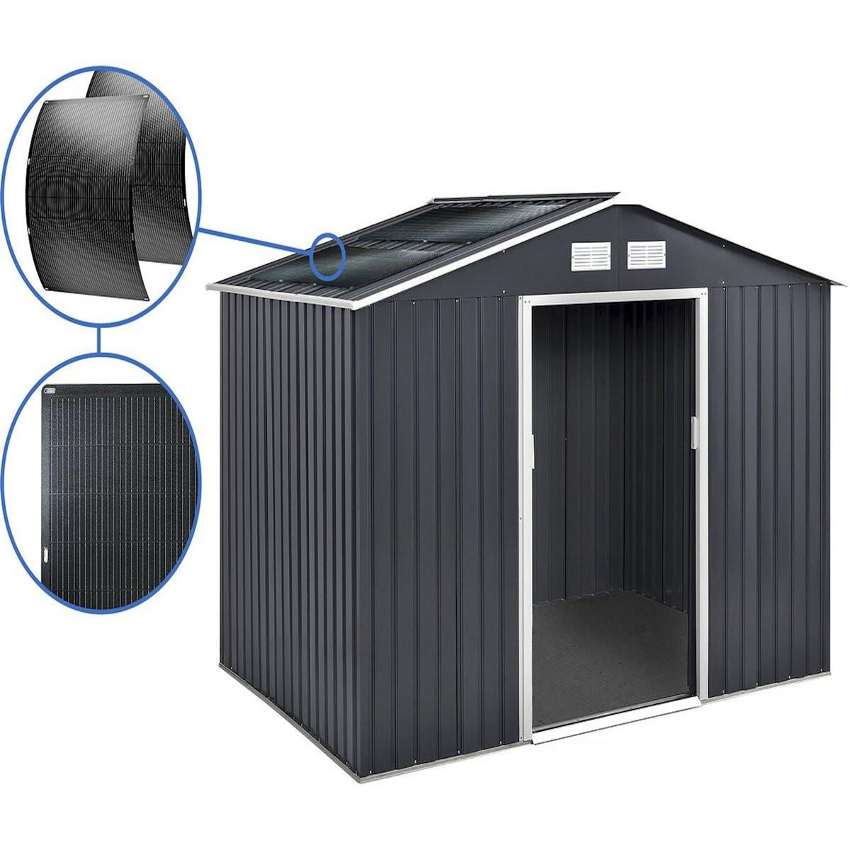 Habitat et Jardin Abri de jardin métal -  Vegas  - 7.06 m² avec panneaux solaires - Gris