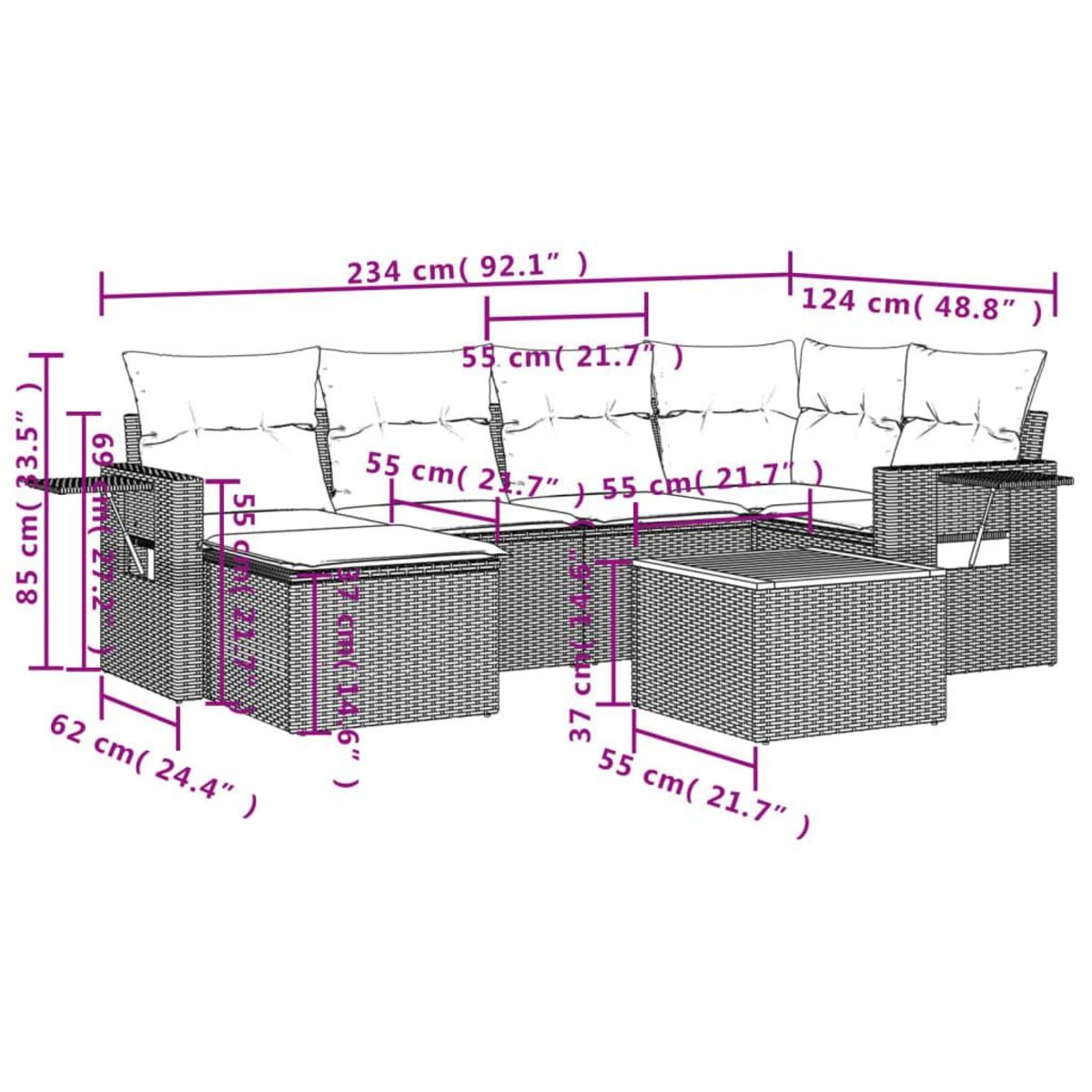 VIDAXL Salon de jardin avec coussins 7 pcs gris resine tressee