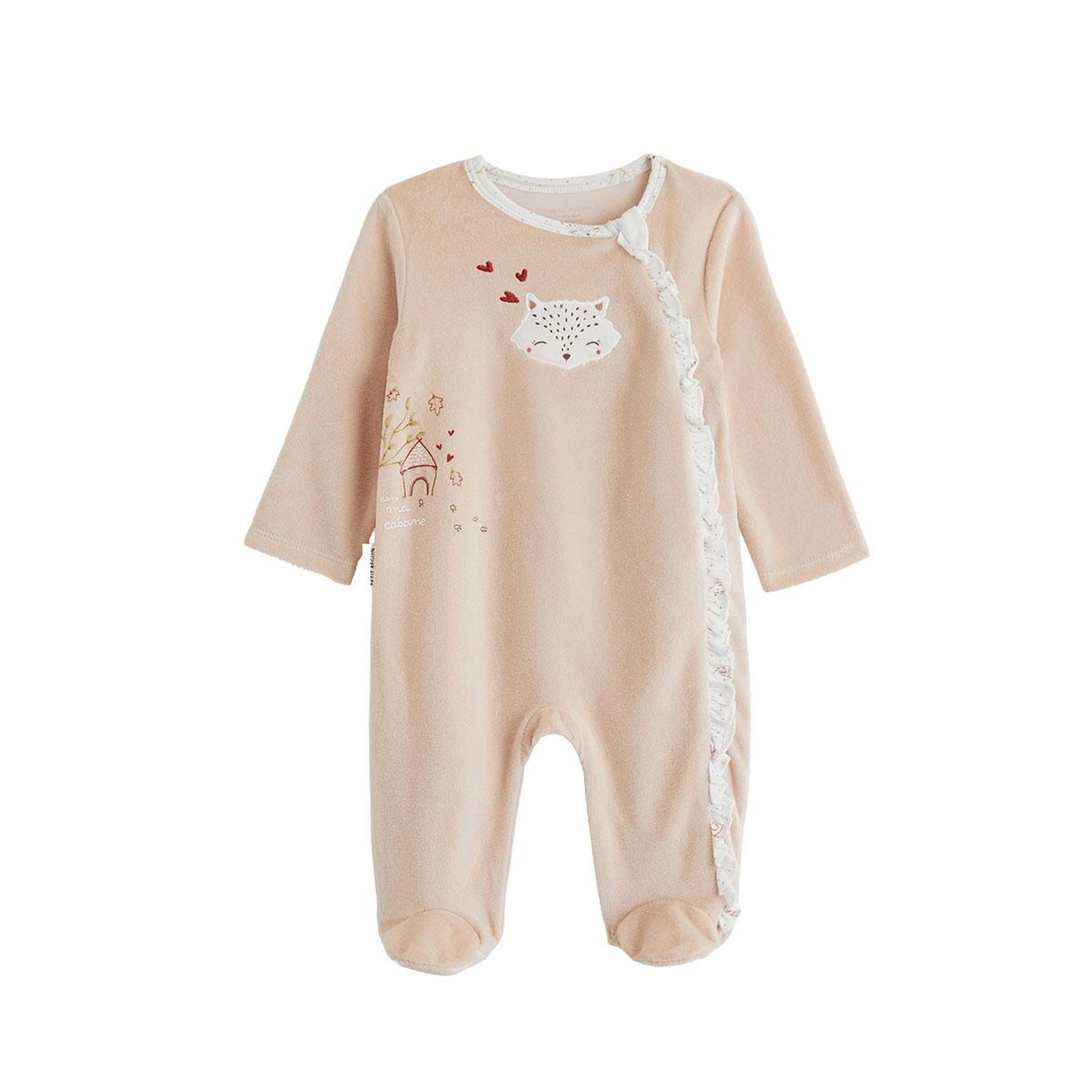 PETIT BEGUIN Pyjama bébé en velours ouverture zippée doucette. Coloris disponibles : Rose