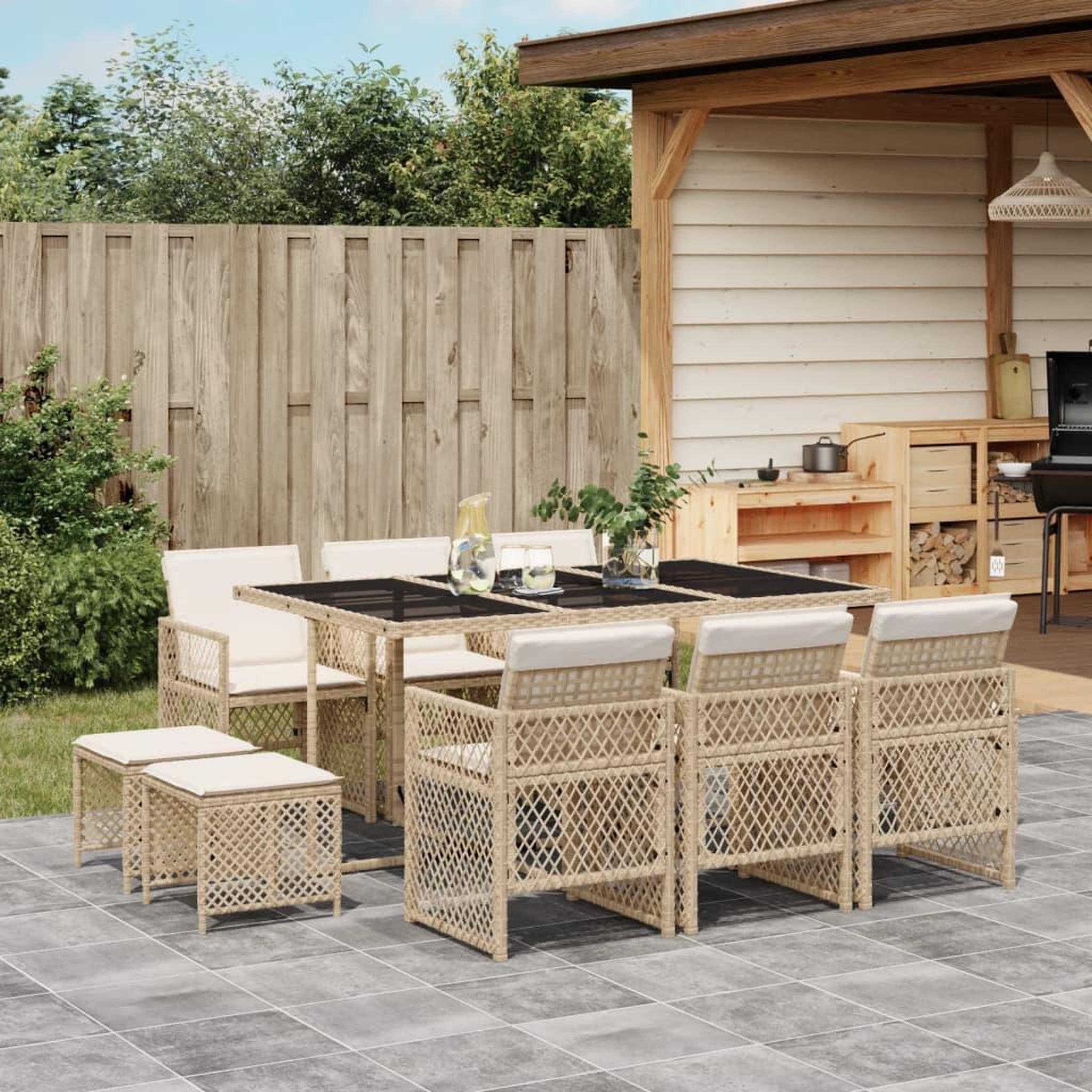 VIDAXL Ensemble a manger de jardin et coussins 11 pcs beige poly rotin