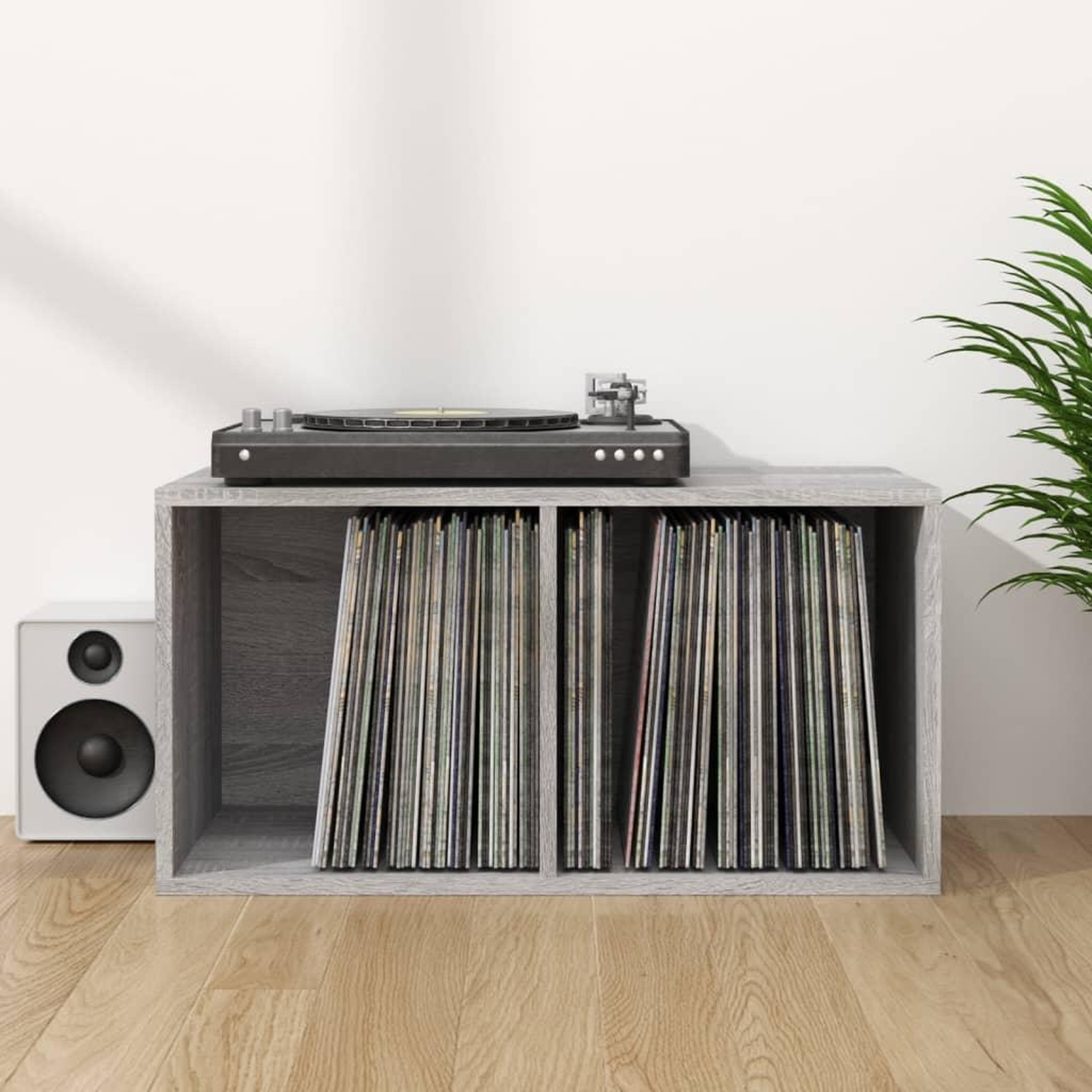 Voir la diapositive 1 : VIDAXL Boîte de rangement a disques vinyle Sonoma gris 71x34x36 cm