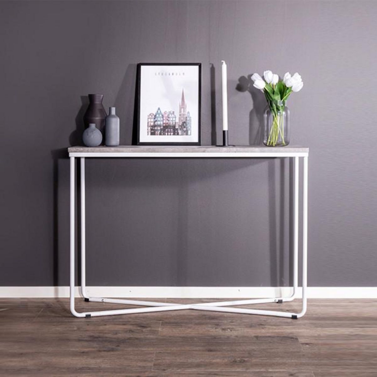 Paris Prix Console Design  Palace  110cm Gris Foncé & Blanc