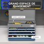 Voir la diapositive 6 : HOMCOM Boite à outils métallique caisse à outils - 6 tiroirs + plateau verrouillables - tapis EVA poignées tôle acier gris bleu