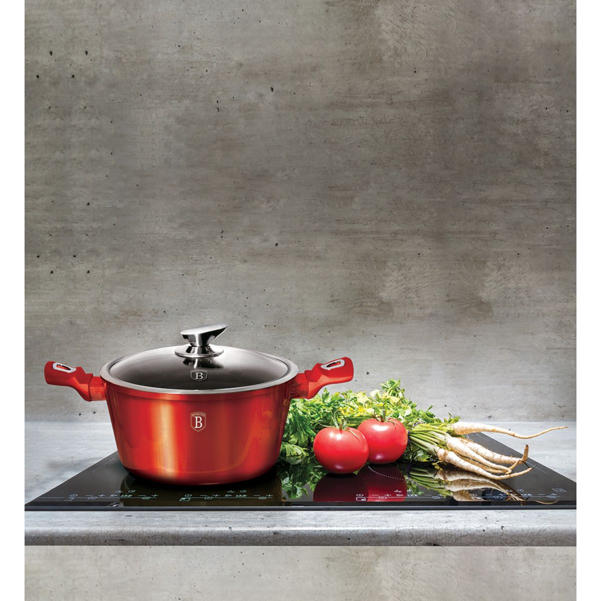 BERLINGER HAUS Lot faitout 24 cm + poêle 24 cm induction Aluminium forgé rouge métal 