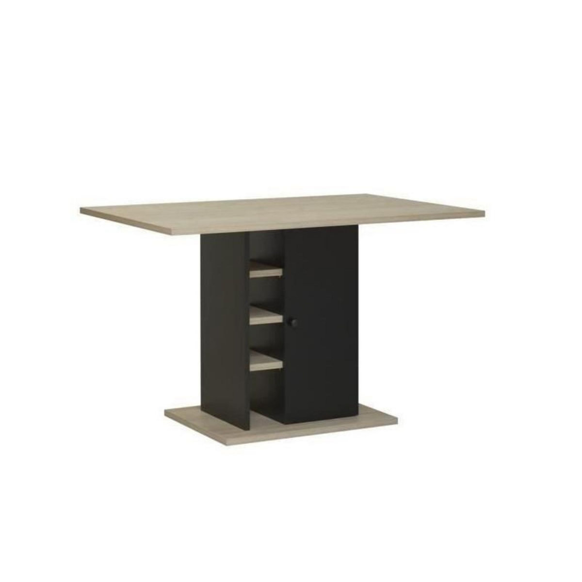GAMI Table a manger rectangulaire avec rangement 1 porte - Decor chene et noir - L 120 x P 80 x H 75 cm - OXFORD