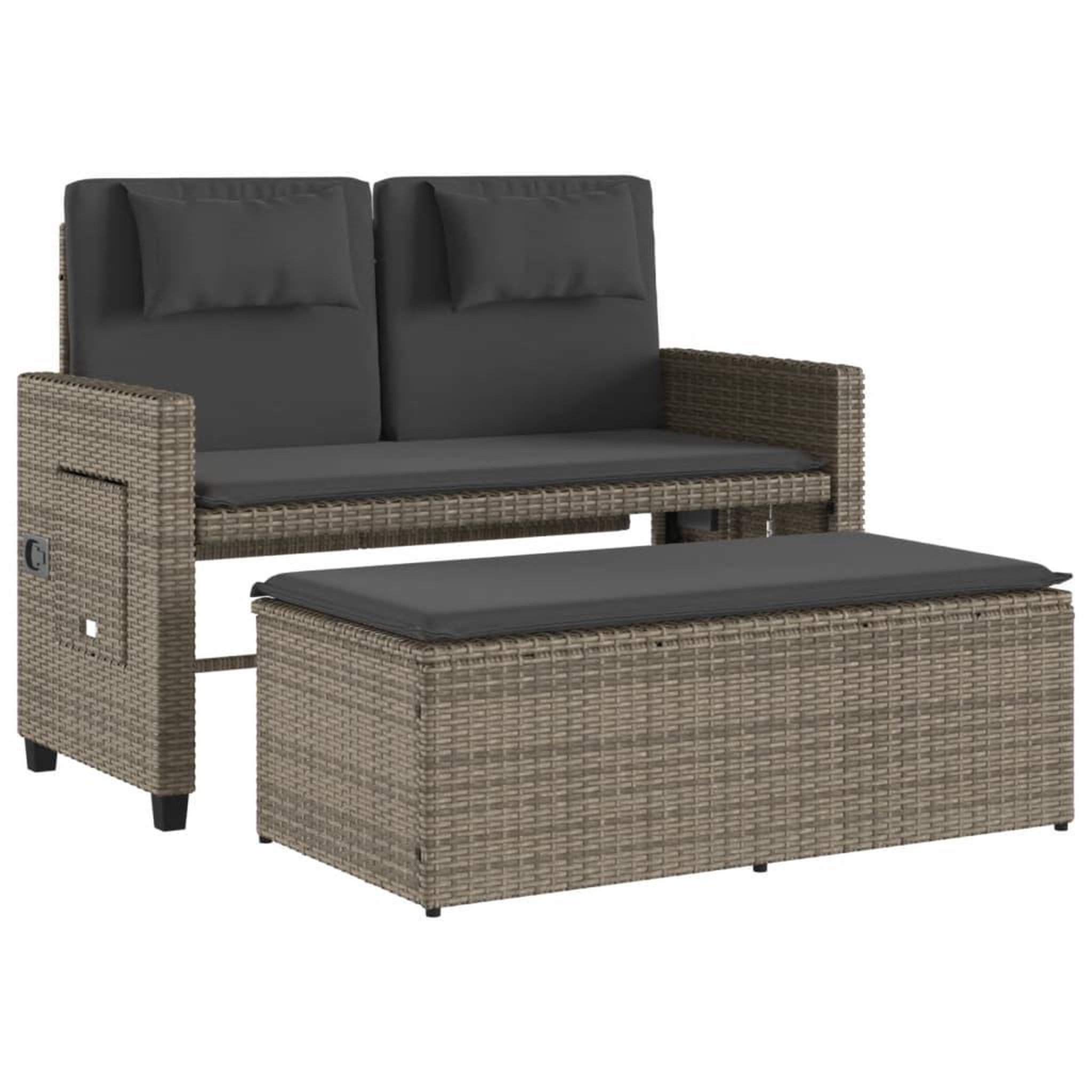 Voir la diapositive 5 : VIDAXL Banc inclinable de jardin avec coussins gris resine tressee