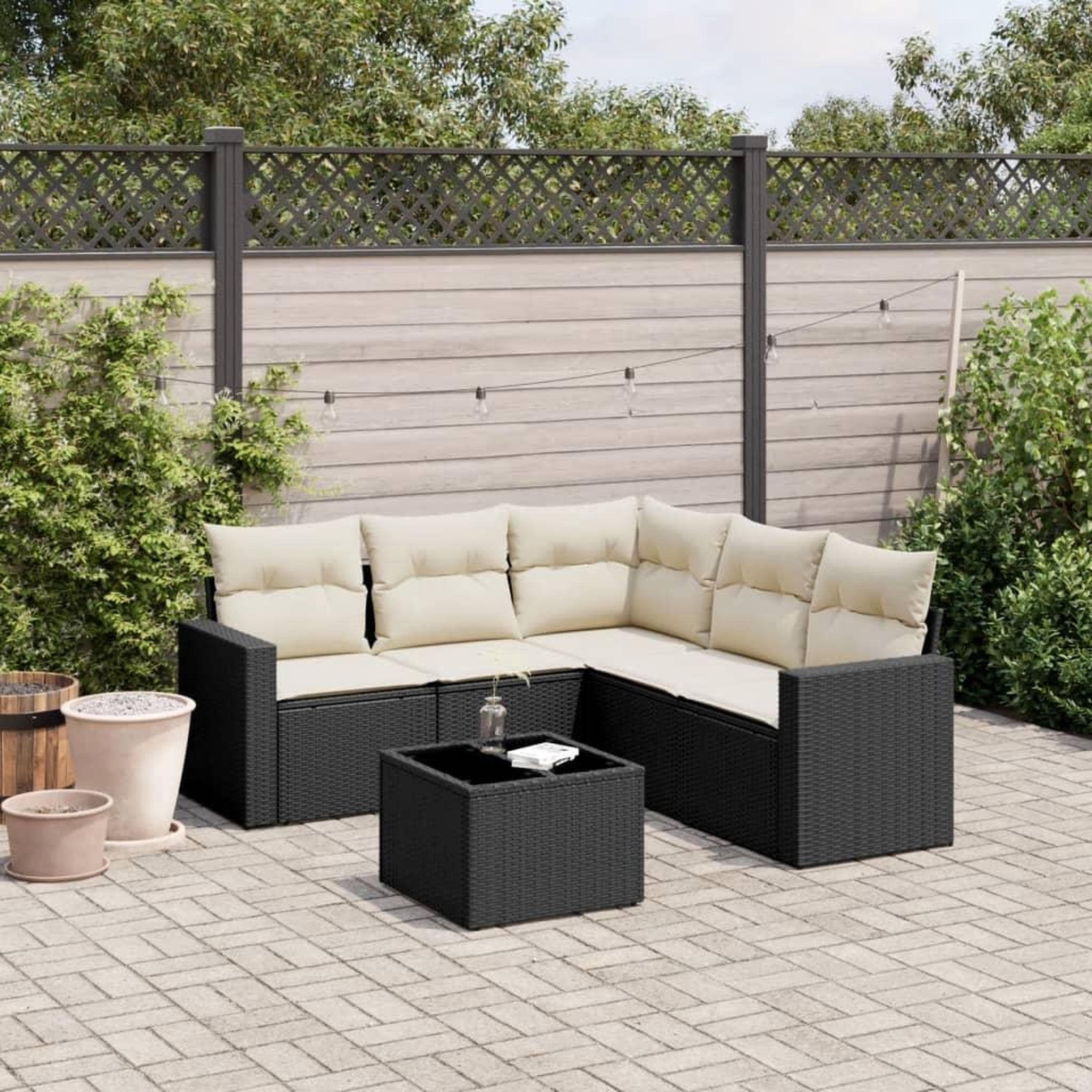 VIDAXL Salon de jardin 6 pcs avec coussins noir resine tressee