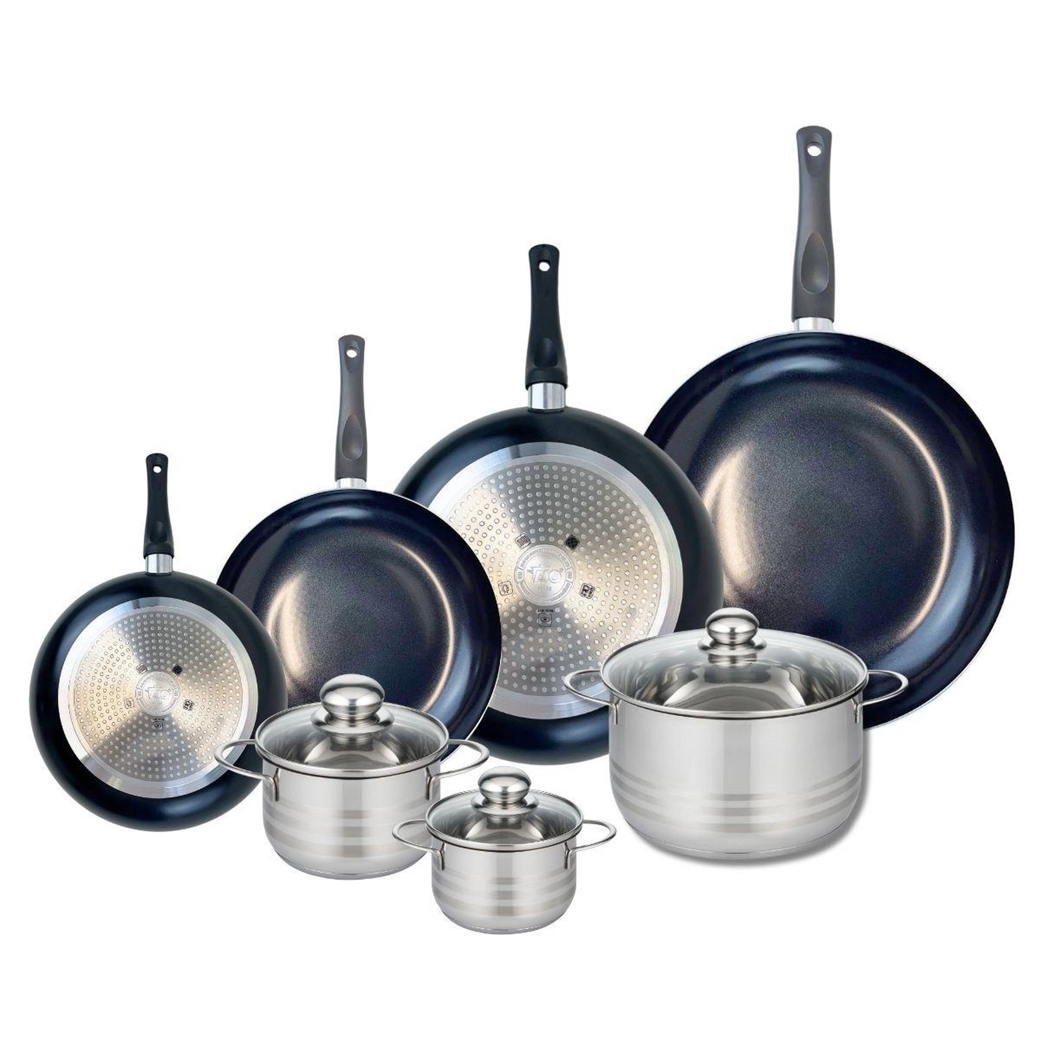 ELO Ensemble de 4 poêles de cuisson 20, 24, 28 et 32 cm et 3 faitouts 12, 14 et 20 cm elo prima brillant