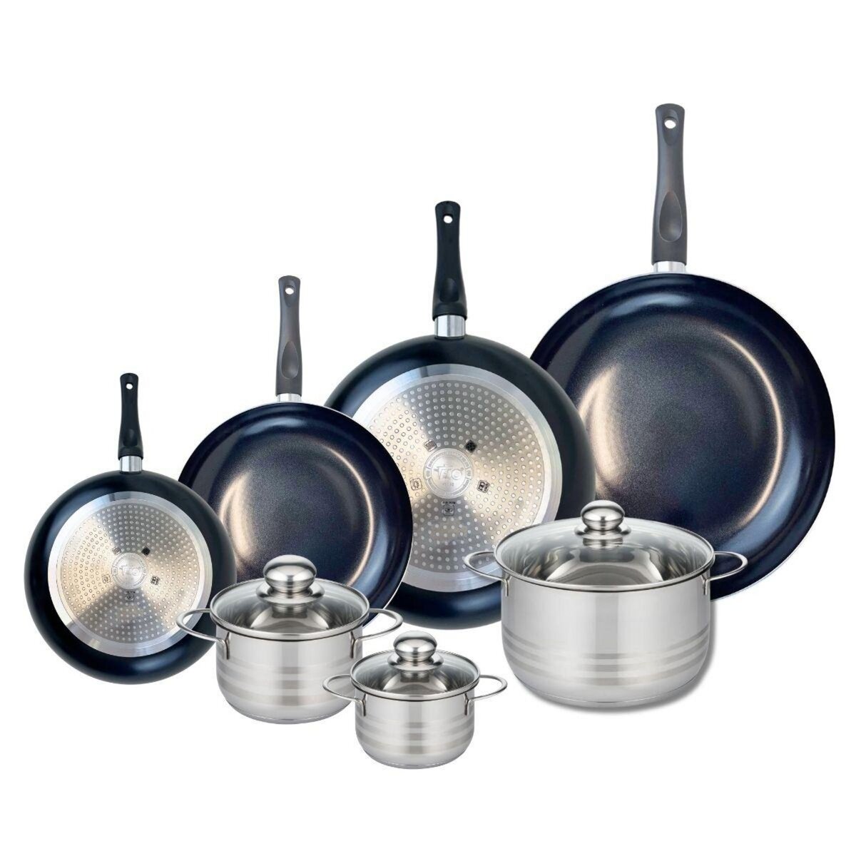 ELO Ensemble de 4 Poêles de cuisson 20, 24, 28 et 32 cm et 3 faitouts 12, 14 et 20 cm Elo Prima Brillant