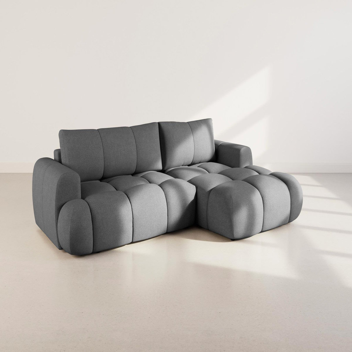 BEST MOBILIER Yulin - canapé d'angle droit 4 places convertible avec coffre en tissu bouclette