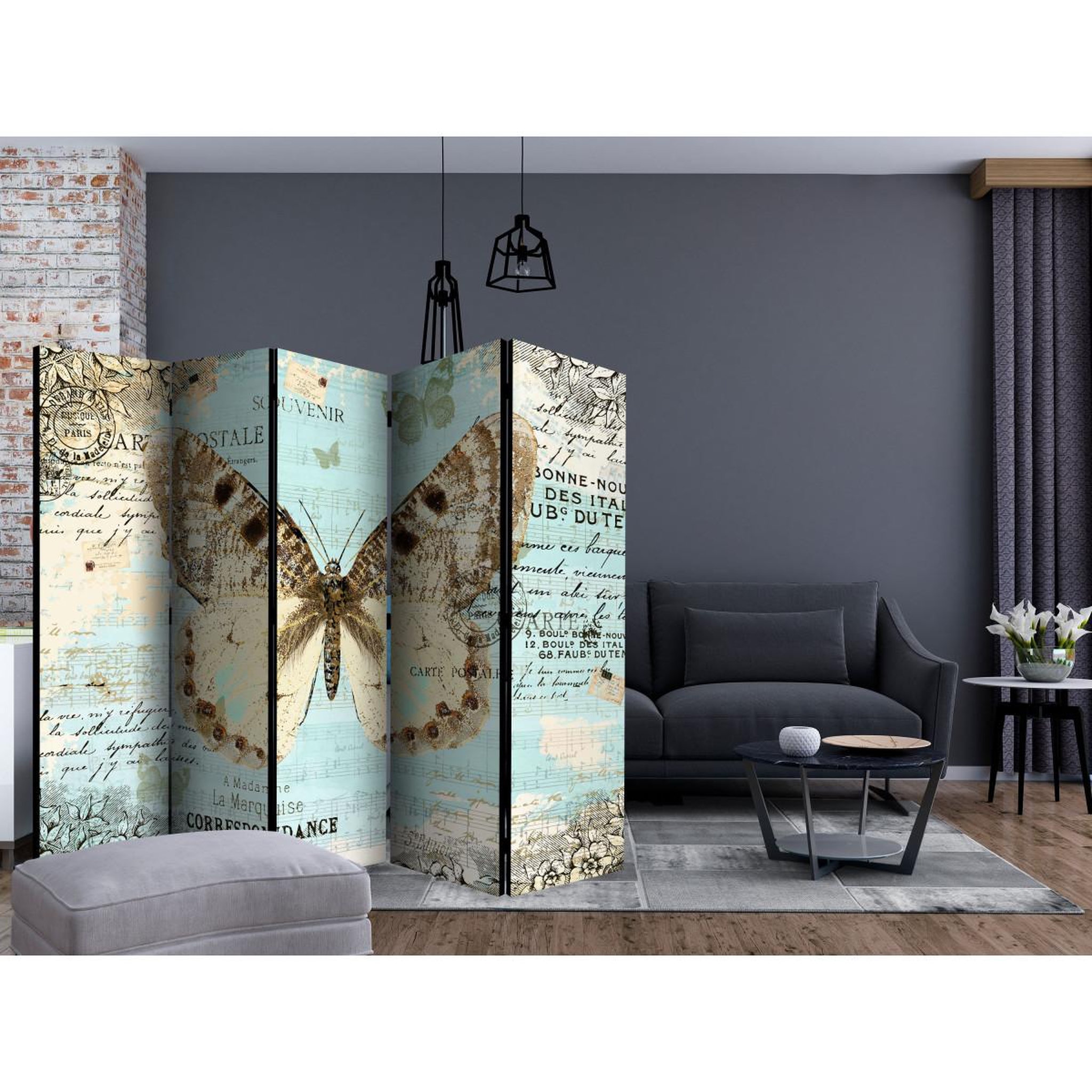 Voir la diapositive 2 : Paris Prix Paravent 5 volets  postcard with butterfly  172x225cm