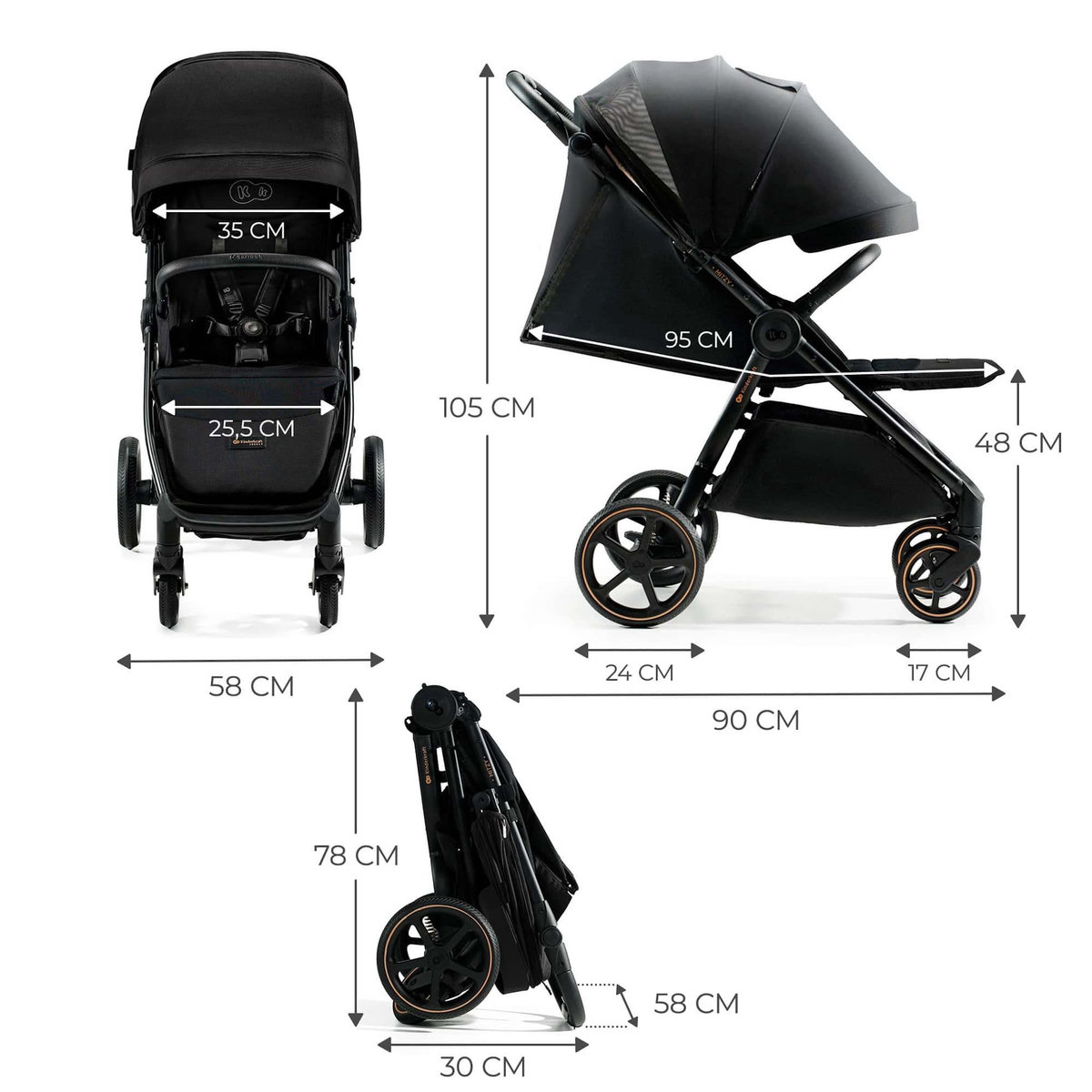 KINDERKRAFT Poussette compacte avec suspension et protection UPF50+ pour bébé