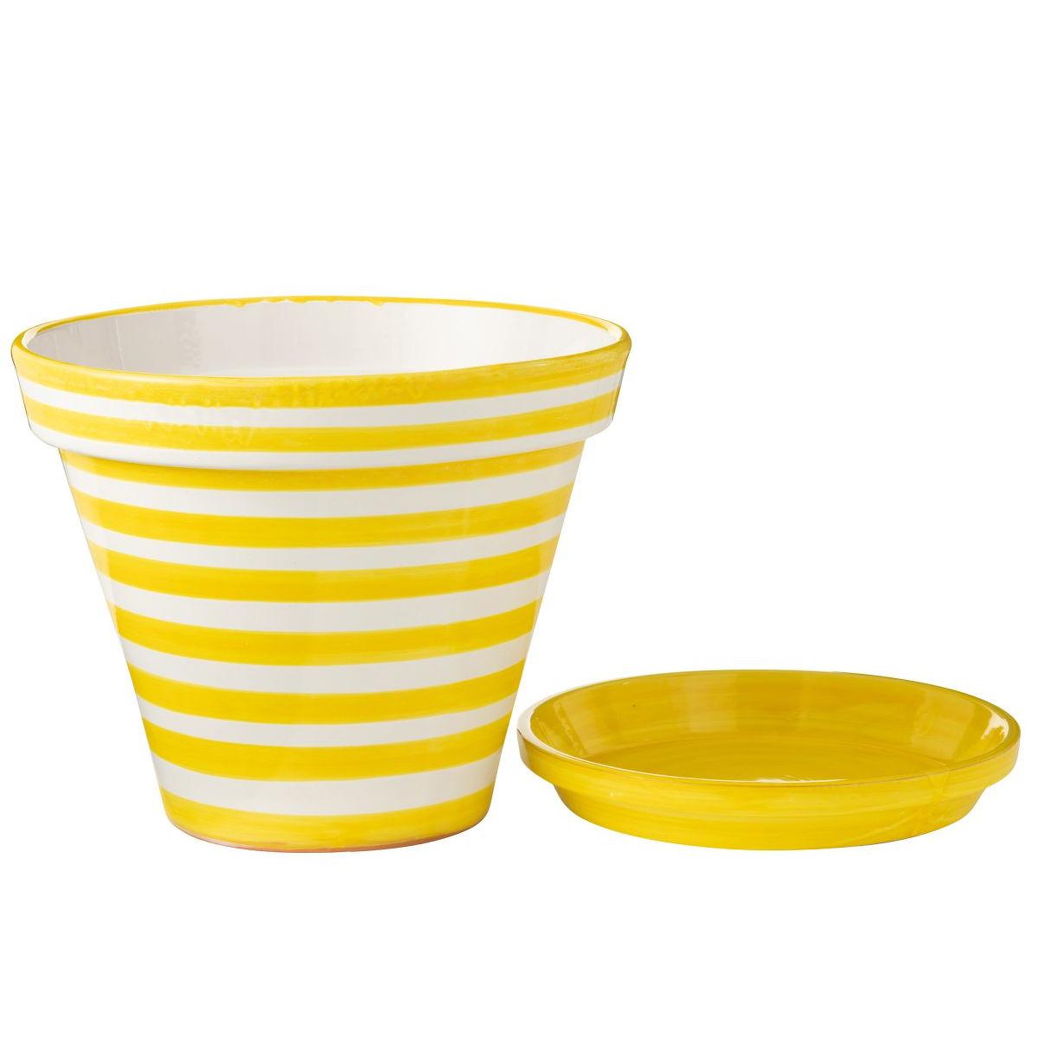 Voir la diapositive 2 : J-LINE Pot avec soucoupe en céramique  granada rayure  50cm jaune