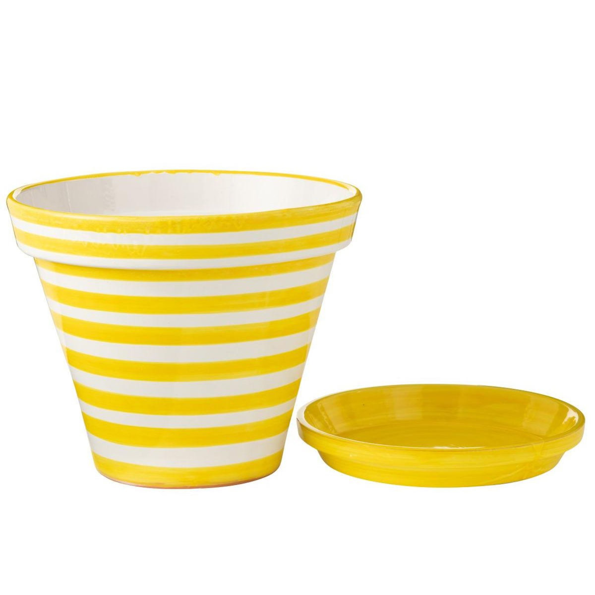 Paris Prix Pot Avec Soucoupe en Céramique  Granada Rayure  50cm Jaune