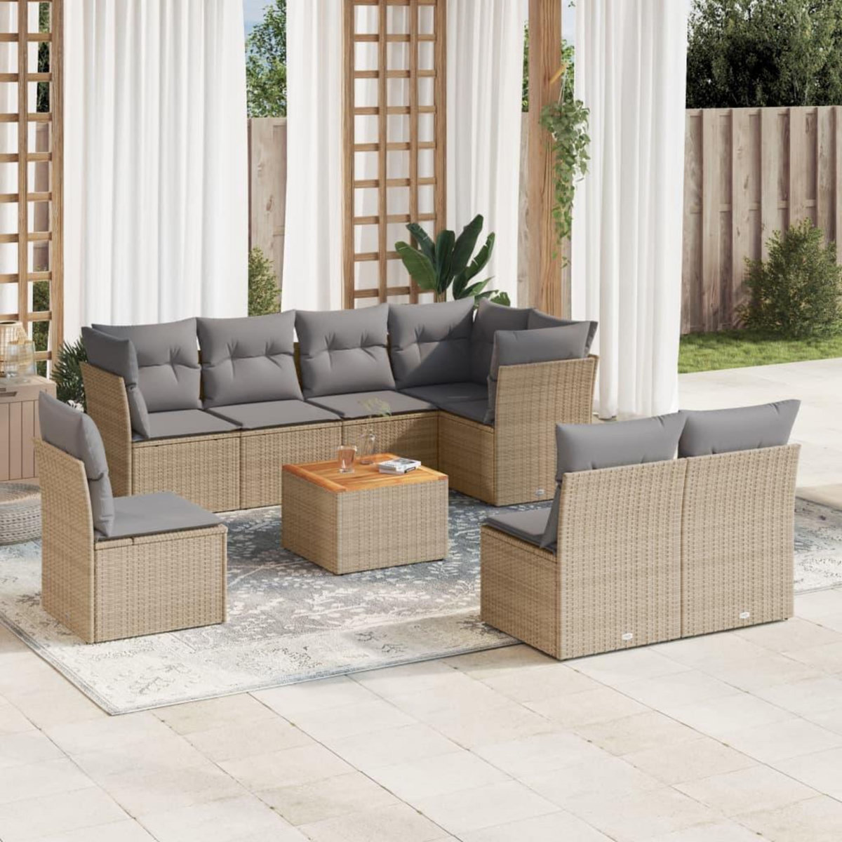 VIDAXL Salon de jardin avec coussins 9pcs melange beige resine tressee