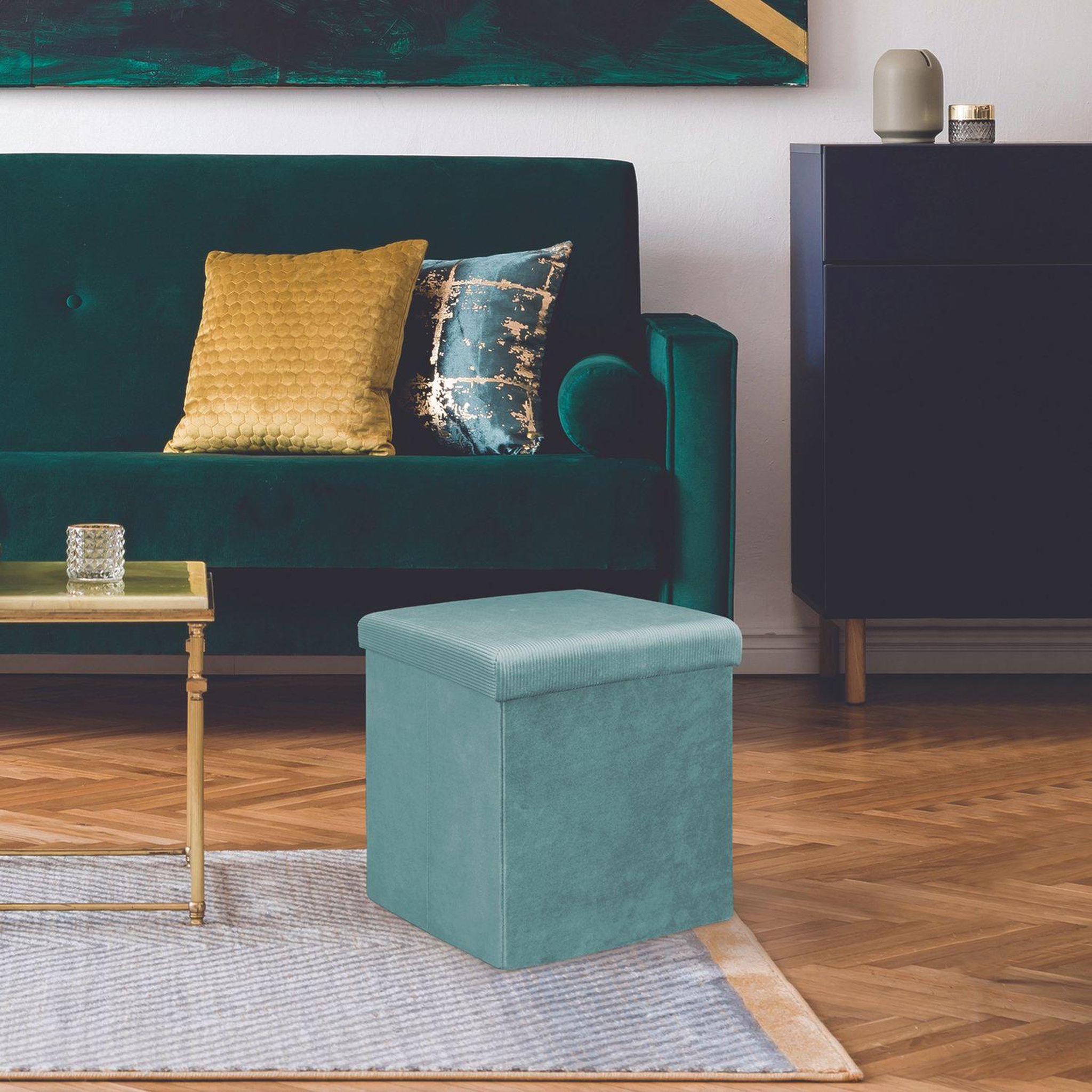 Voir la diapositive 5 : The Home Deco Factory Pouf coffre pliable en velours design Giulia