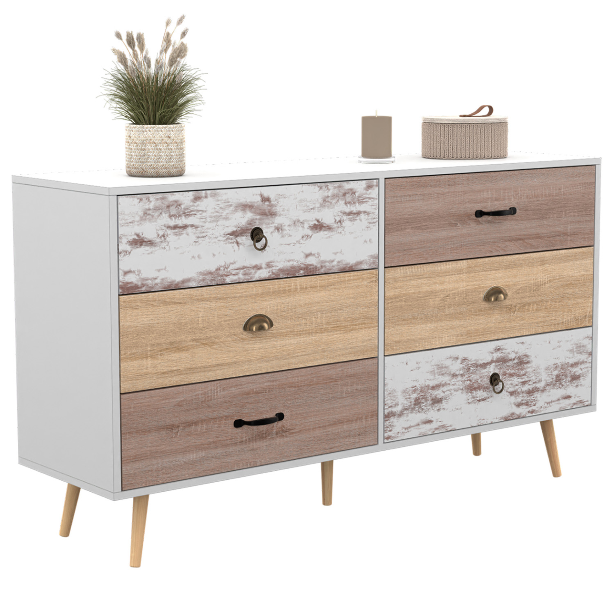 ID MARKET Commode 6 tiroirs bahia xxl 140 cm scandinave