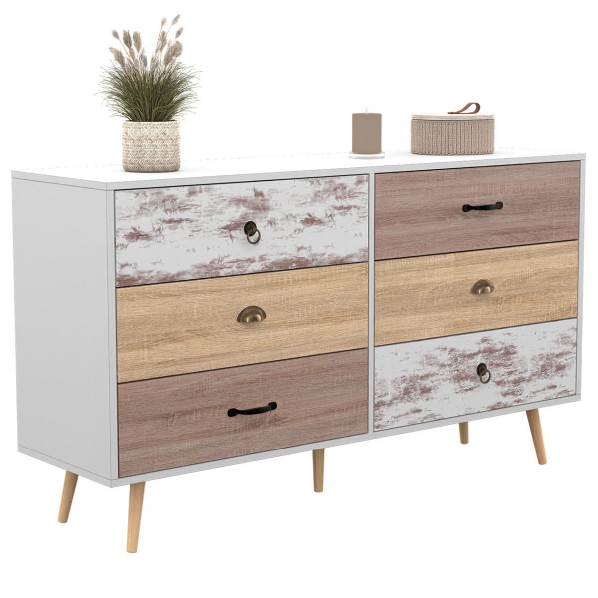 ID MARKET Commode 6 tiroirs BAHIA XXL 140 cm scandinave