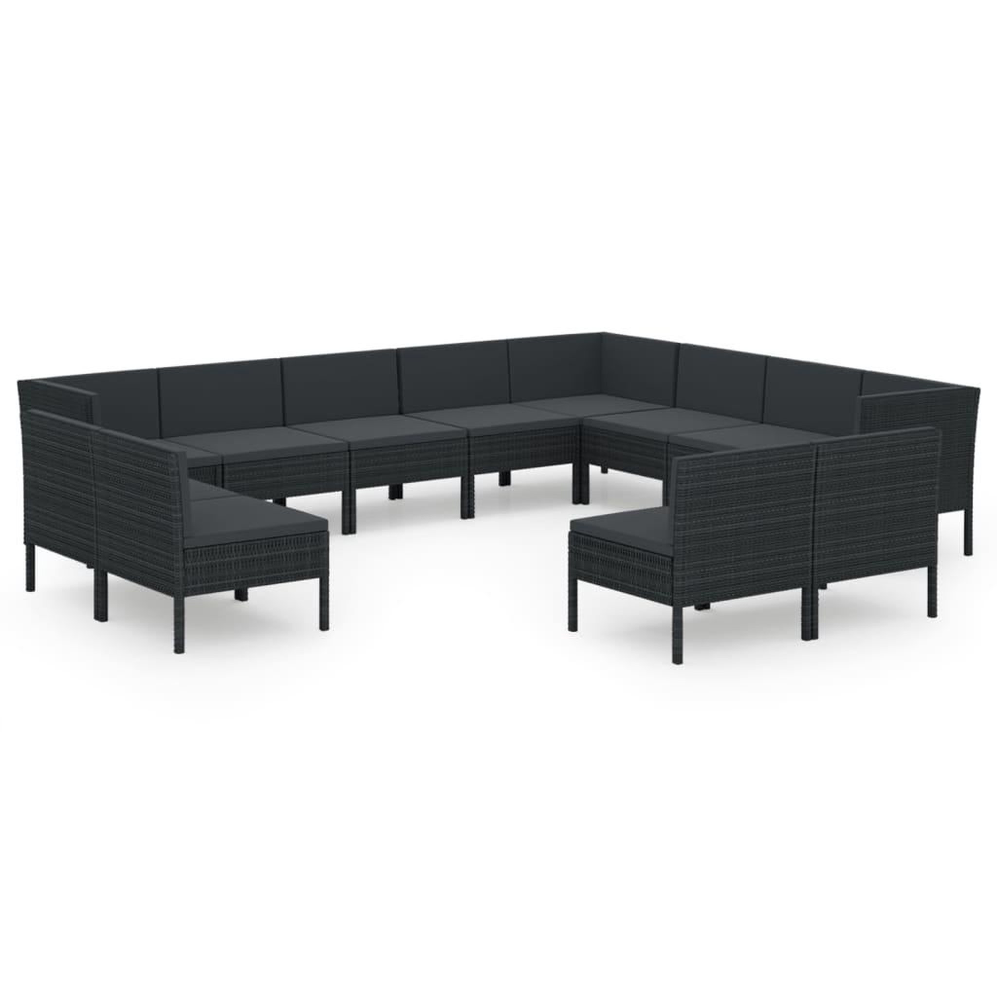 Voir la diapositive 2 : VIDAXL Salon de jardin 12 pcs avec coussins resine tressee noir