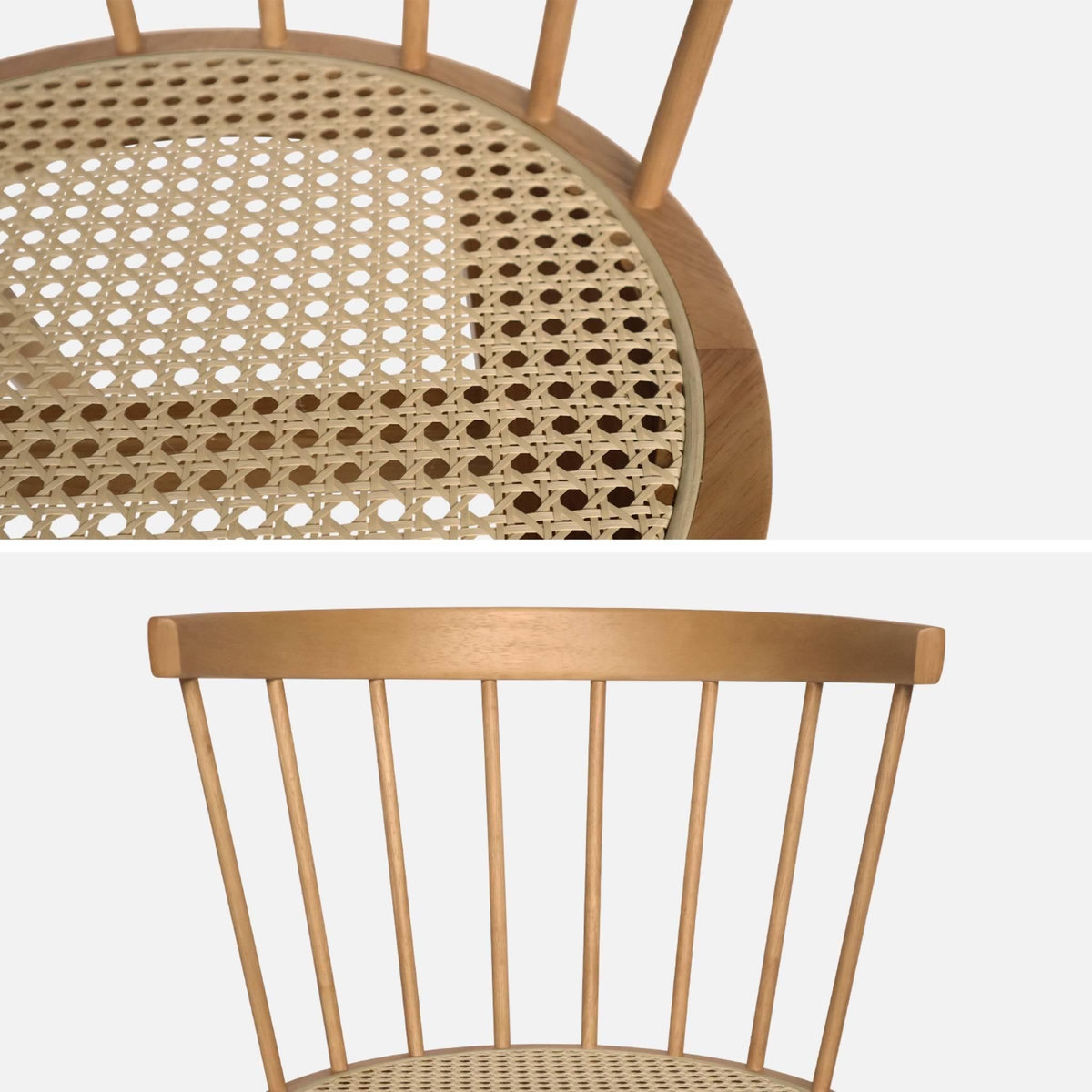 SWEEEK Lot de 2 chaises naturelles en bois et cannage. Nora. L 54 x P 54 x H 76.5cm.