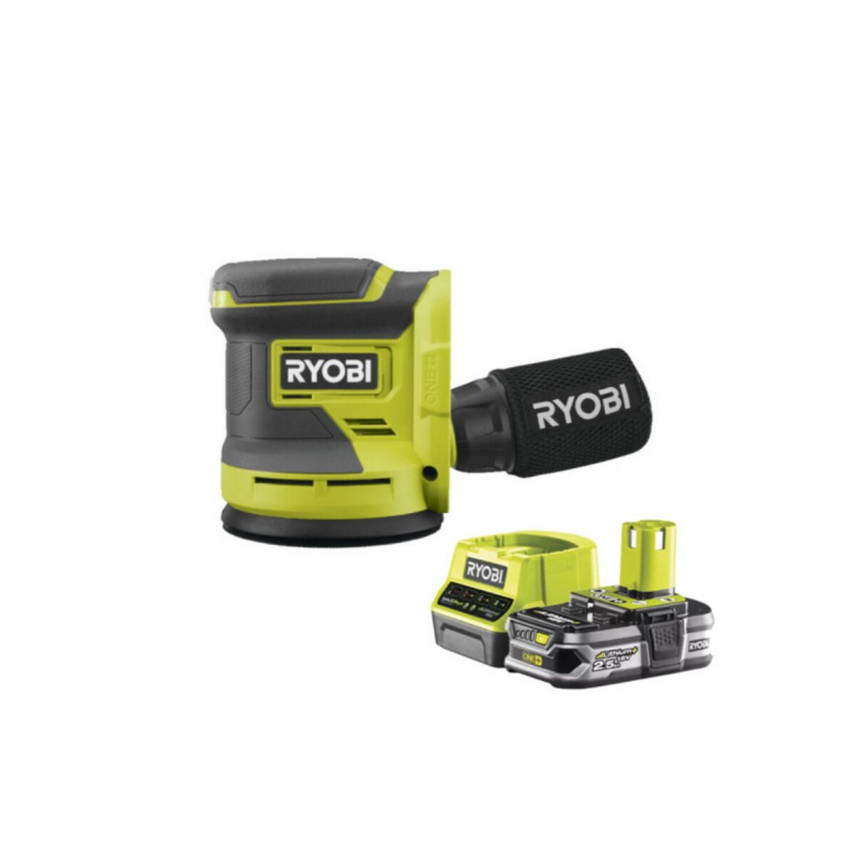 Ryobi Pack RYOBI Ponceuse excentrique 18V OnePlus RROS18-0 - 1 Batterie 2.5Ah - 1 Chargeur rapide RC18120