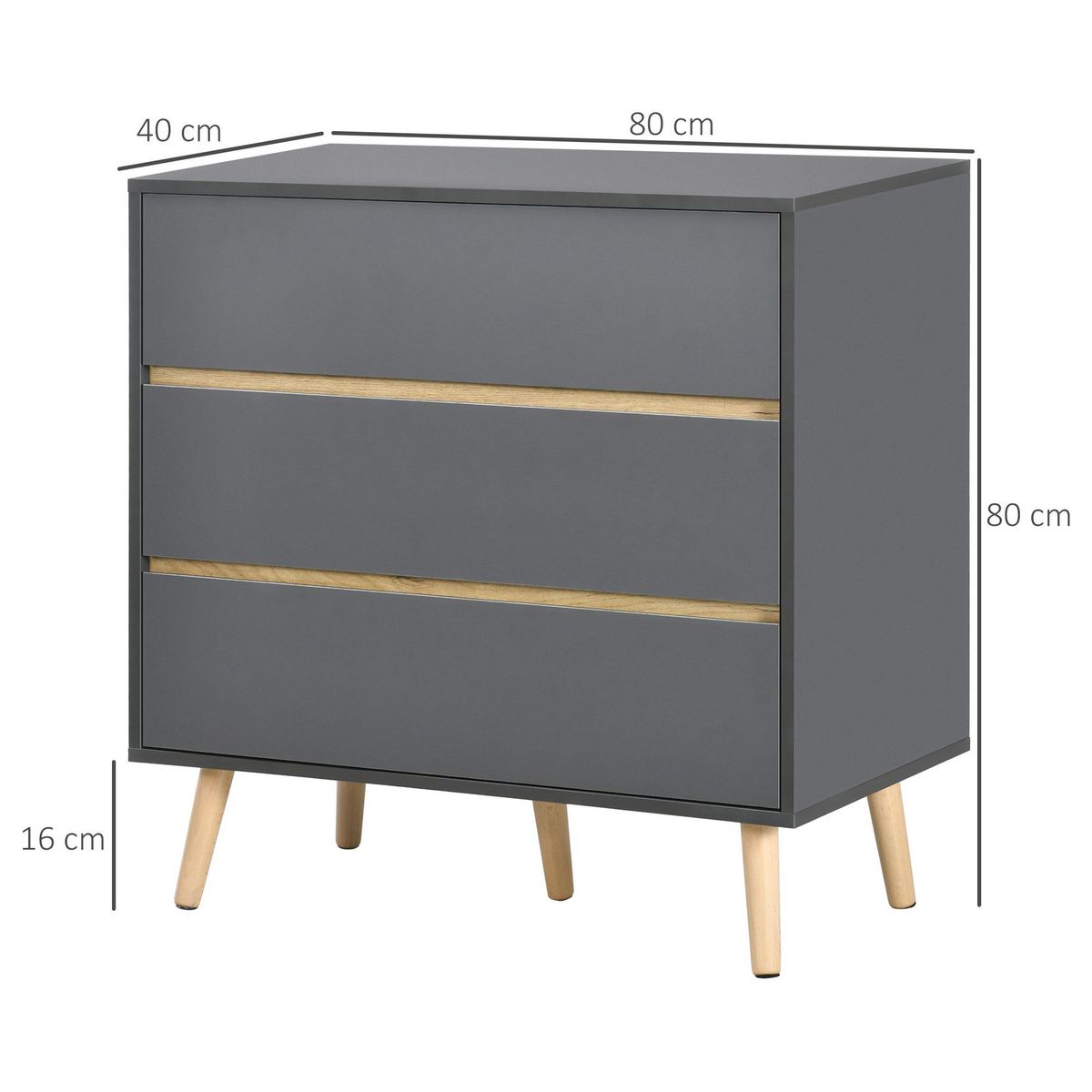HOMCOM Commode 3 tiroirs design scandinave panneaux particules gris aspect bois clair
