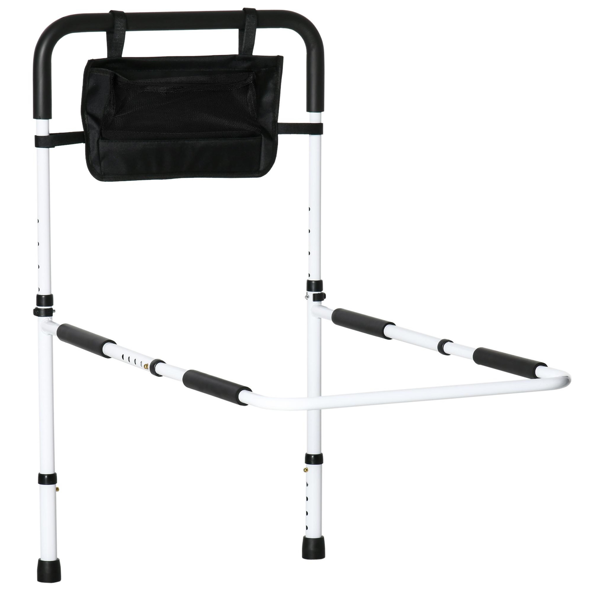 HOMCOM Barre de redressement de lit réglable avec pochette - poignée d'appui pour le lit - barre d'appui de lit - acier blanc EVA noir