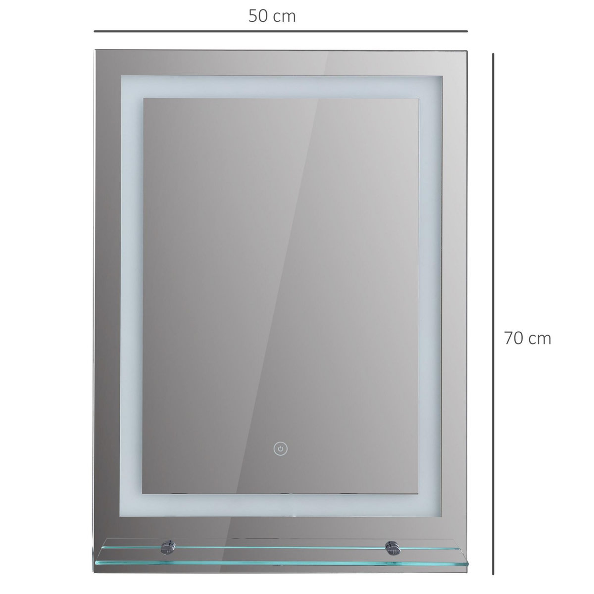 HOMCOM Miroir lumineux LED 22 W interrupteur tactile étagère intégrée 50L x 4l x 70H cm