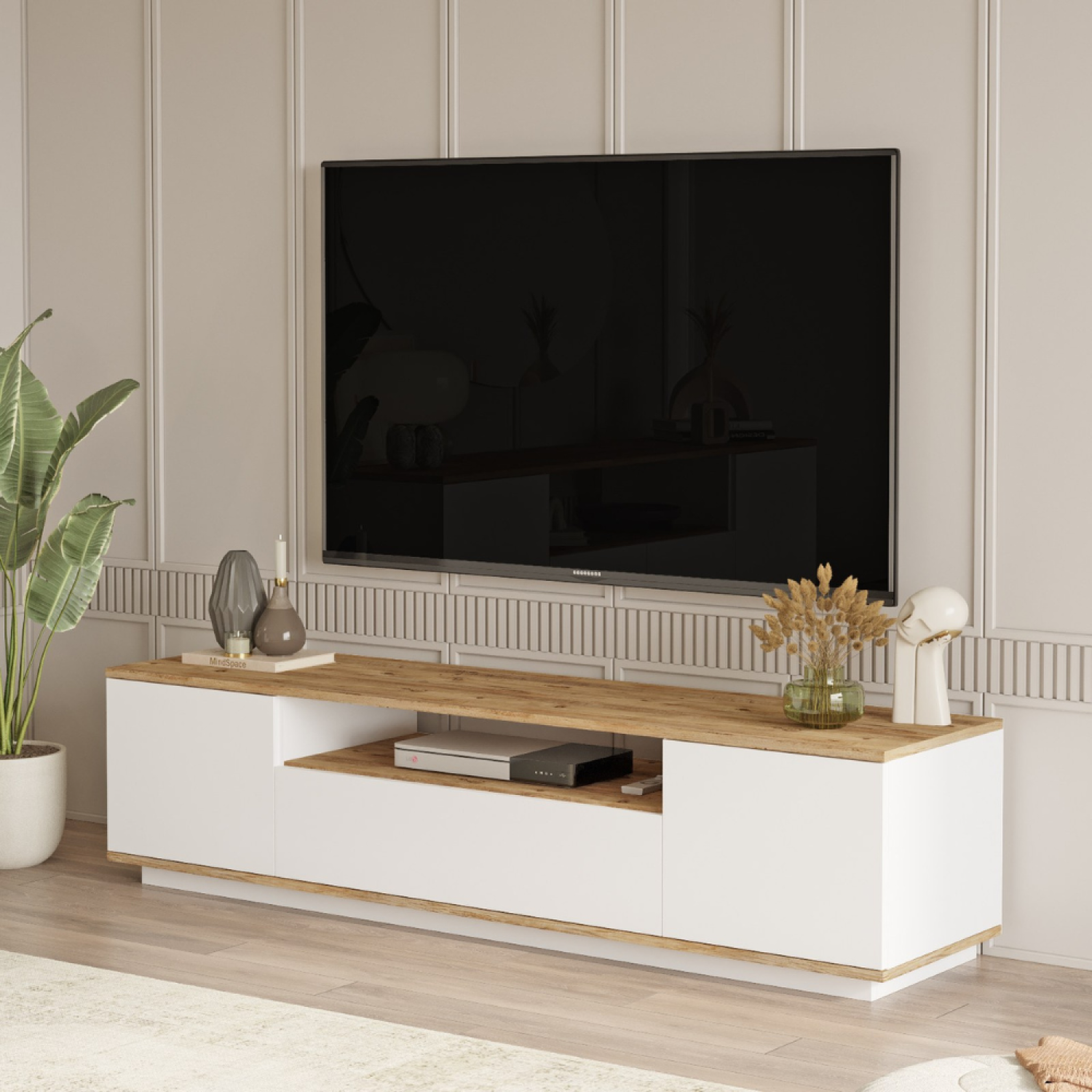 Voir la diapositive 4 : CONCEPT USINE Meuble tv blanc et bois 180cm tyro