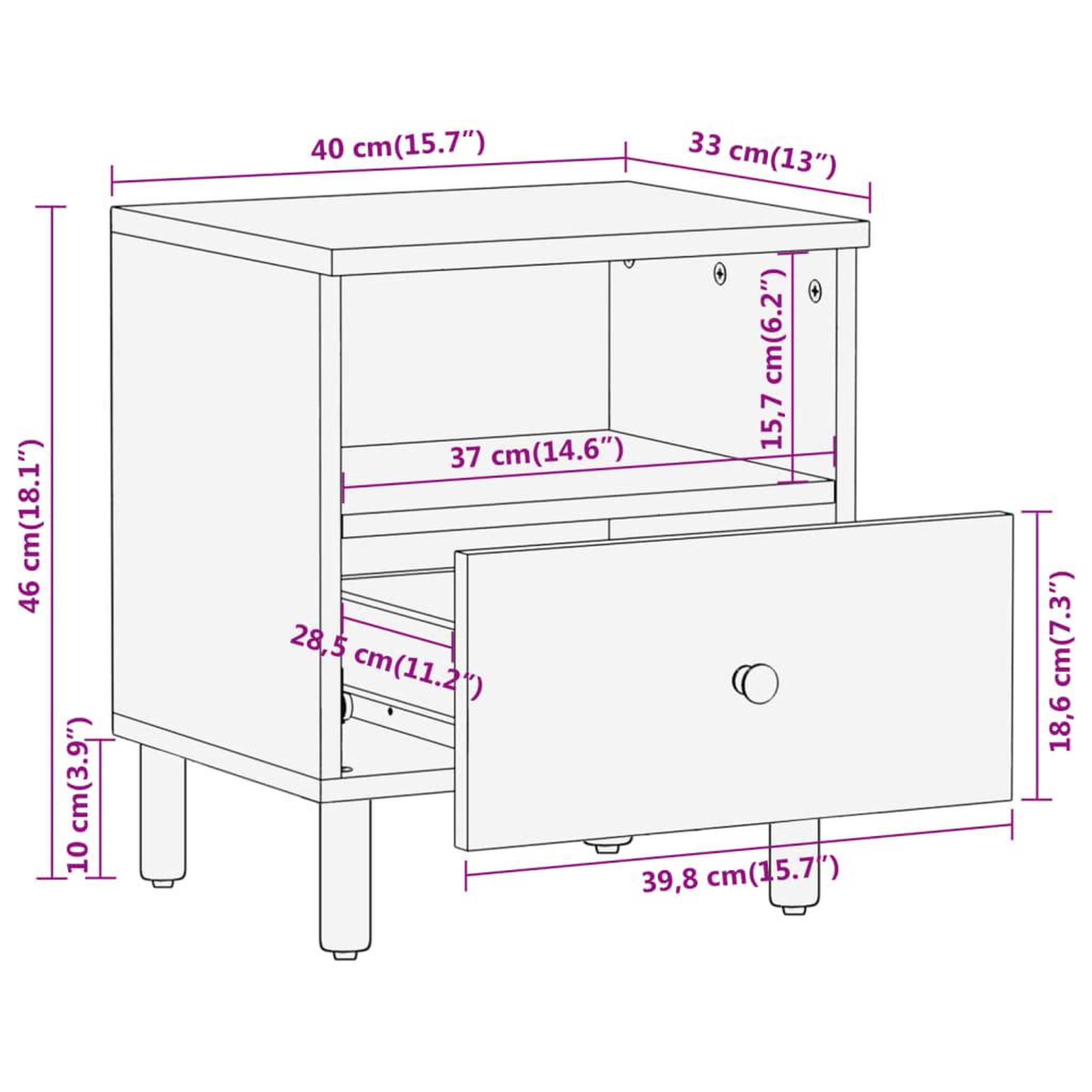 Voir la diapositive 6 : VIDAXL Tables de chevet 2 pcs 40x33x46 cm Bois d'acacia massif