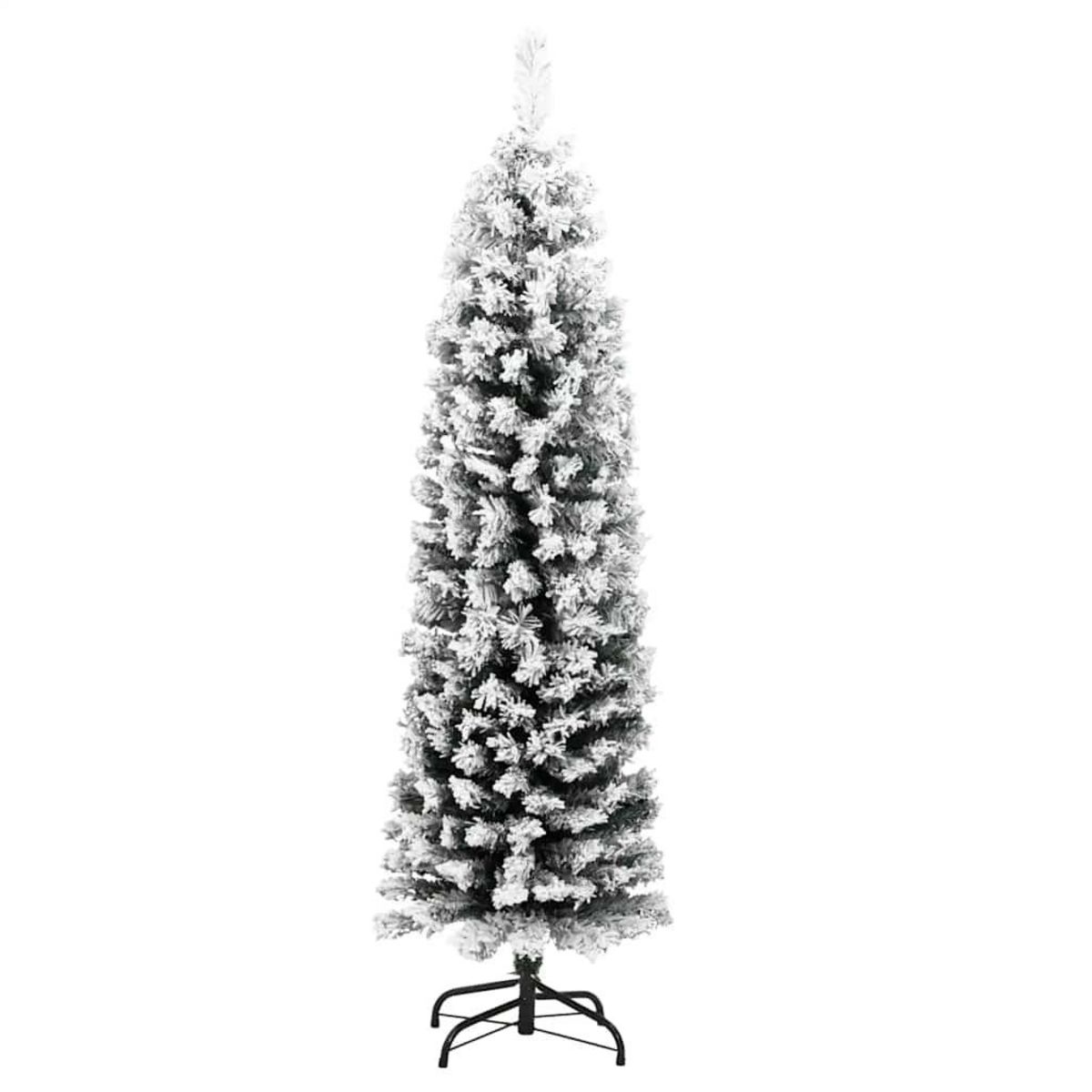 VIDAXL Sapin de Noël artificiel mince flocon de neige vert 150 cm PVC