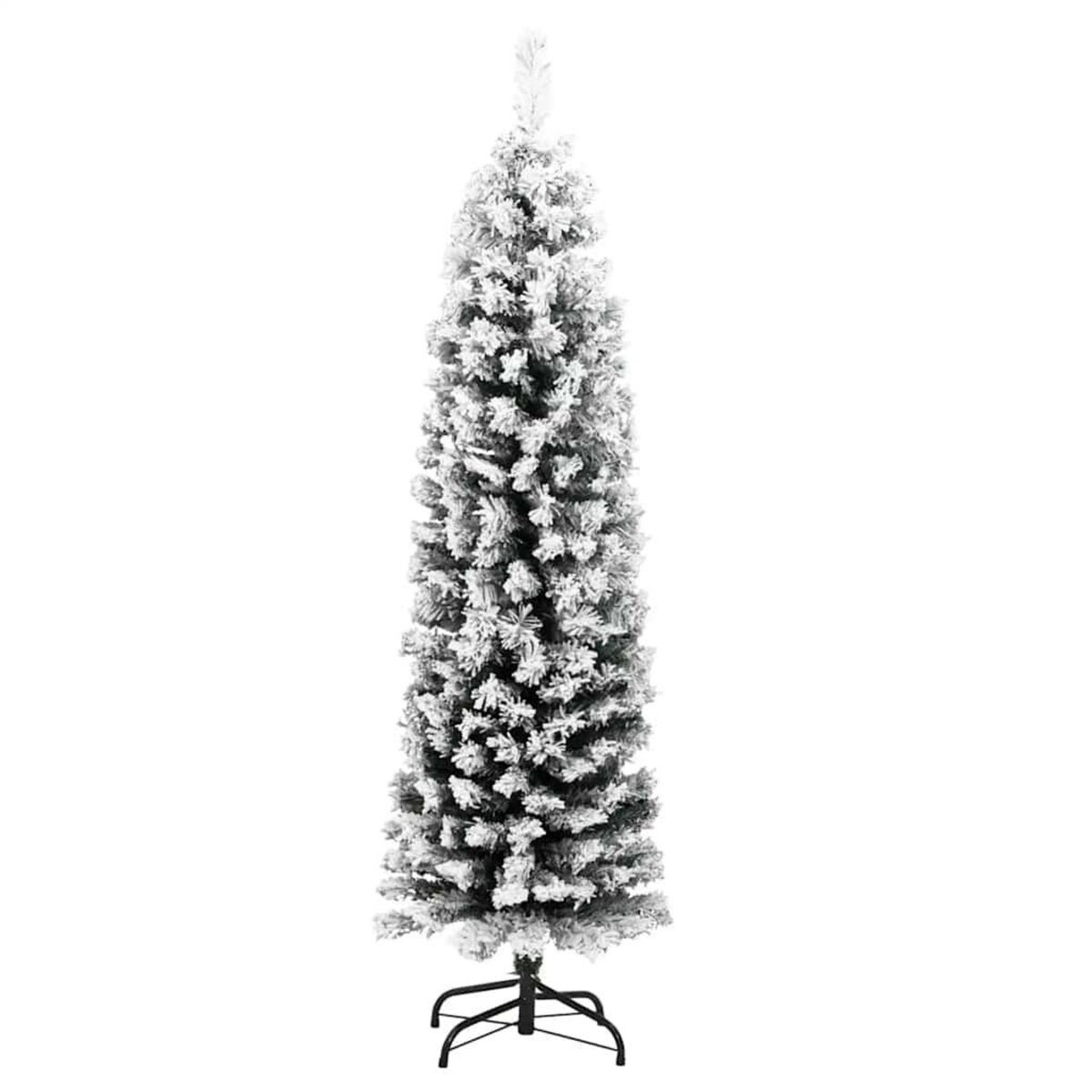 VIDAXL Sapin de Noël artificiel mince flocon de neige vert 150 cm PVC