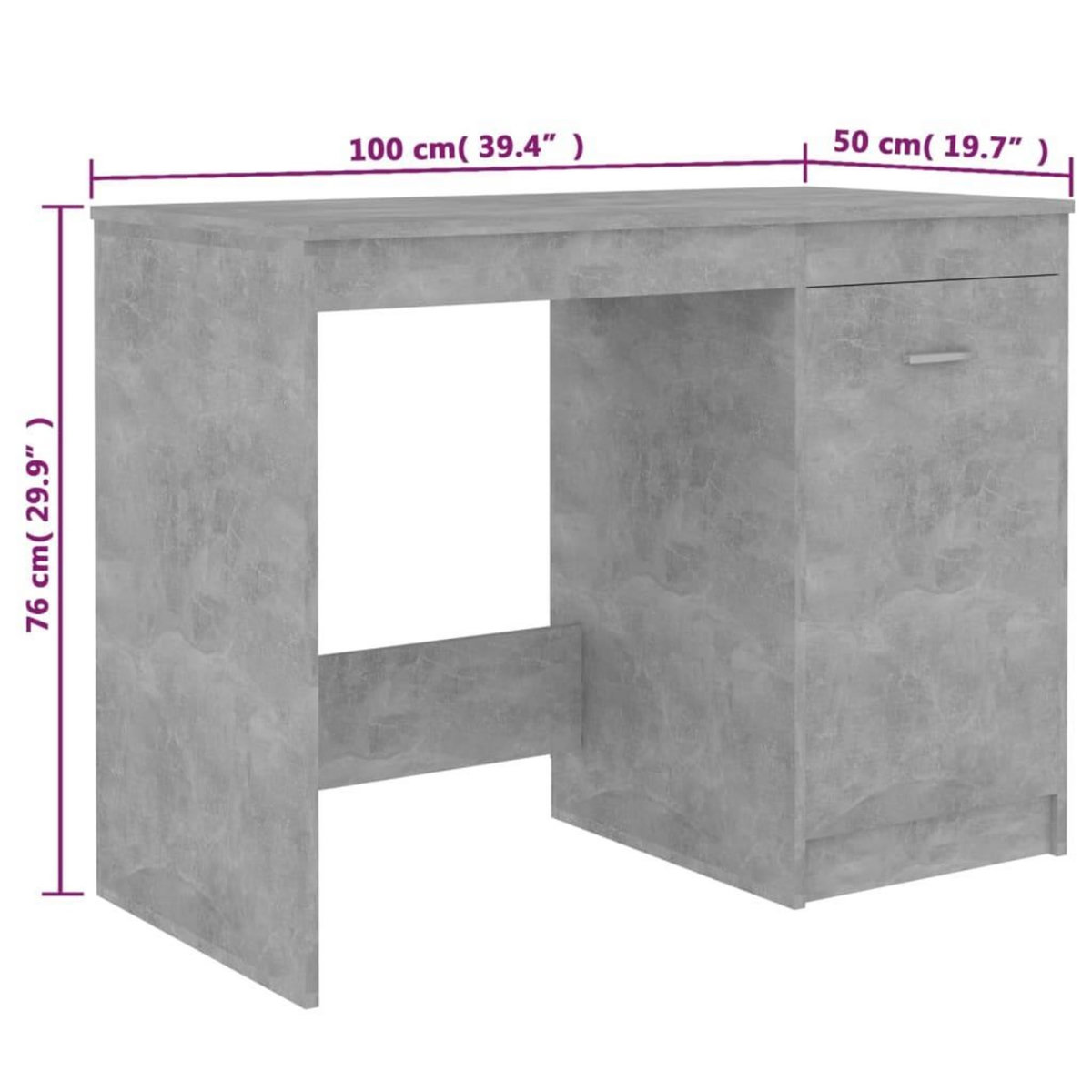 VIDAXL Bureau Gris beton 100x50x76 cm Bois d'ingenierie