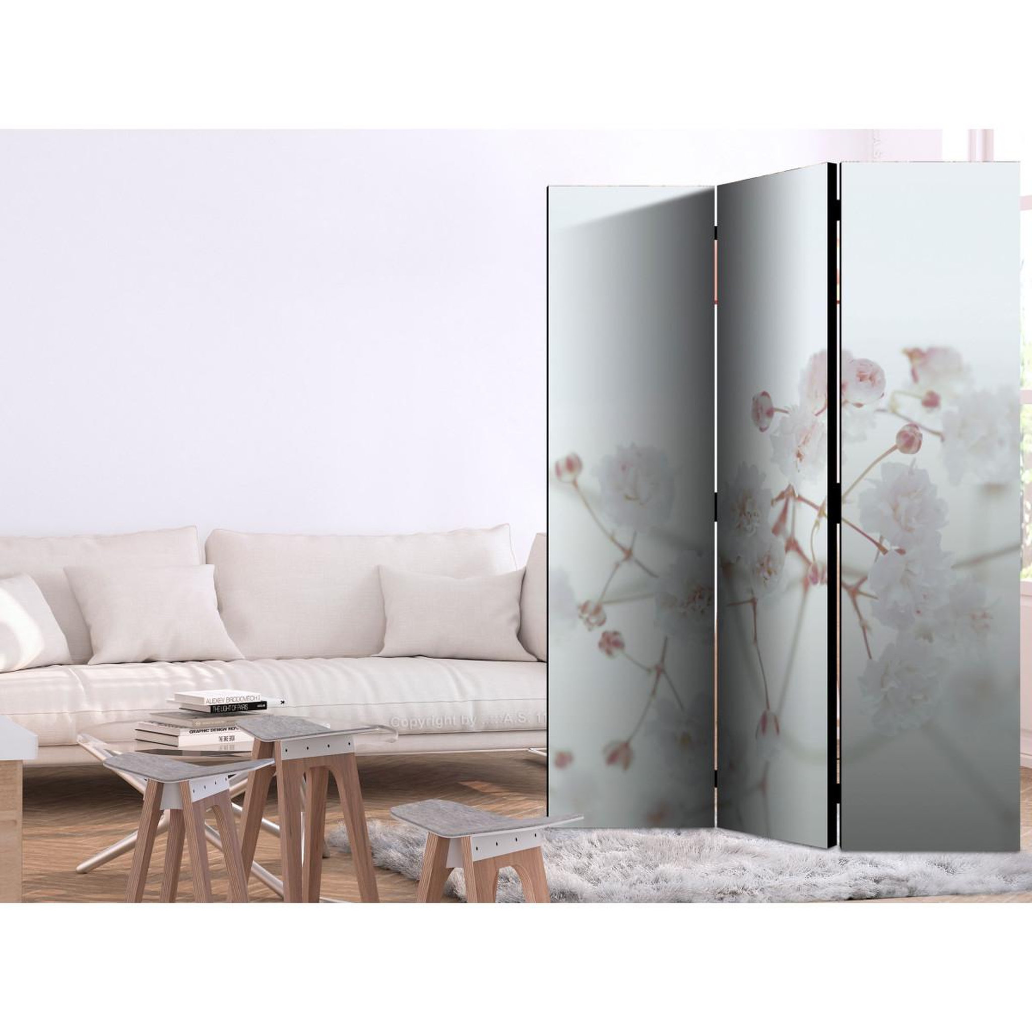 Voir la diapositive 2 : Paris Prix Paravent 3 volets  white flowers  135x172cm