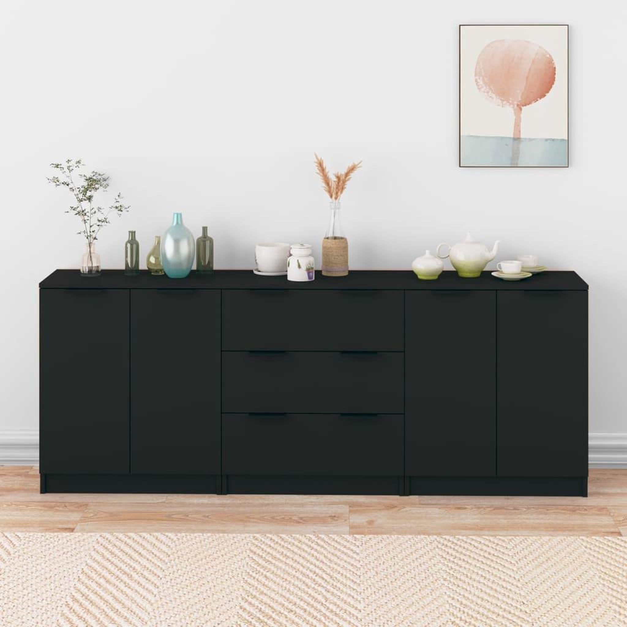 Voir la diapositive 1 : VIDAXL Buffets 3 pcs noir bois d'ingenierie