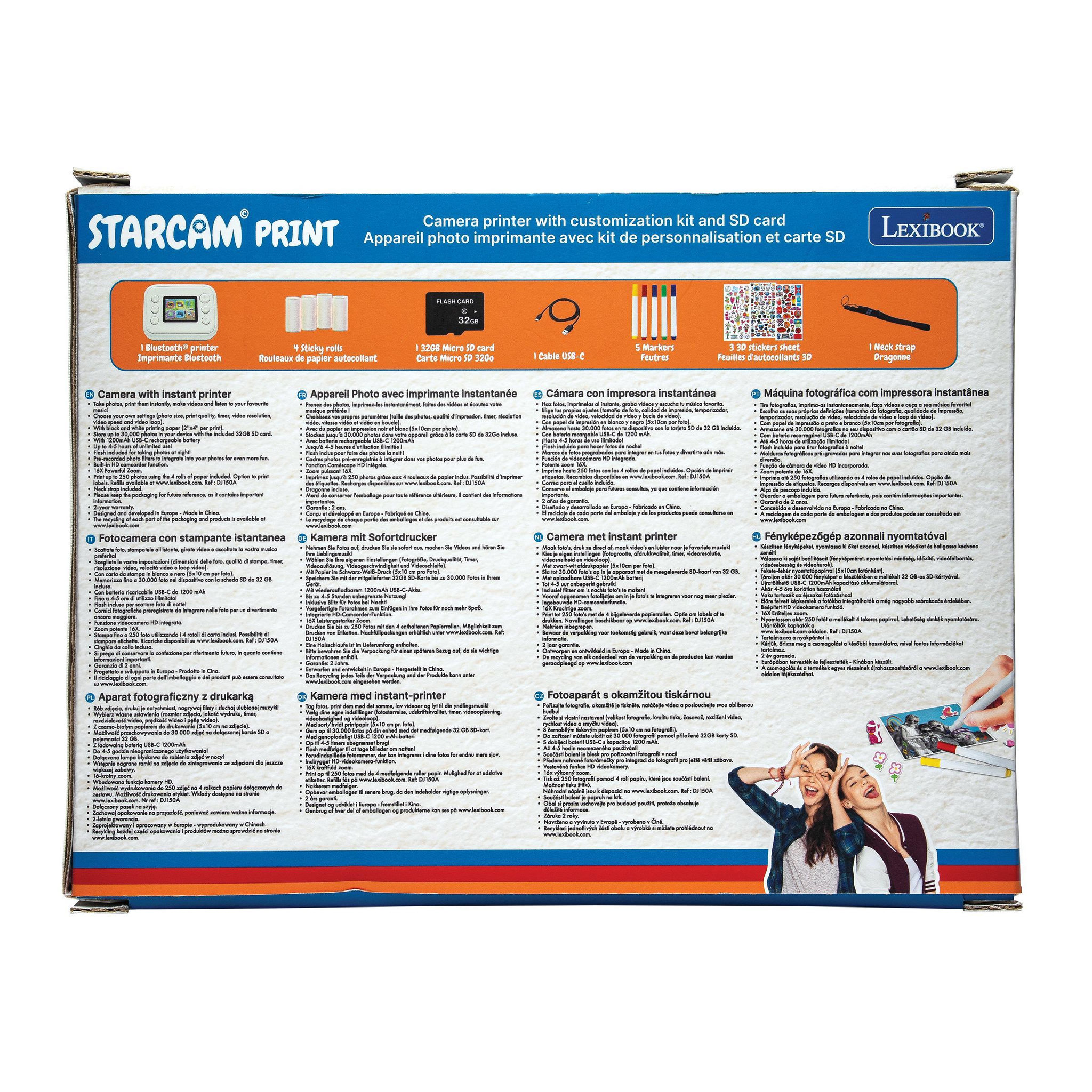 Voir la diapositive 4 : Lexibook Starcam® Print, appareil photo à impression instantanée avec capteur de 1,3 mm, carte SD et kit de personnalisation des photos