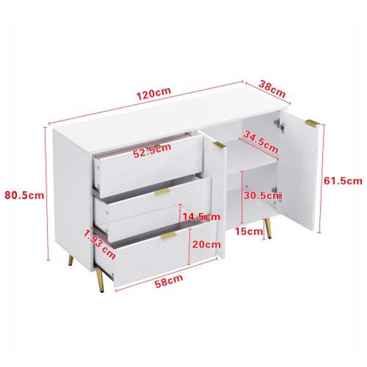 MERAX Buffet 2 porte(s) 3 tiroir(s) - 120 cm blanc mdf