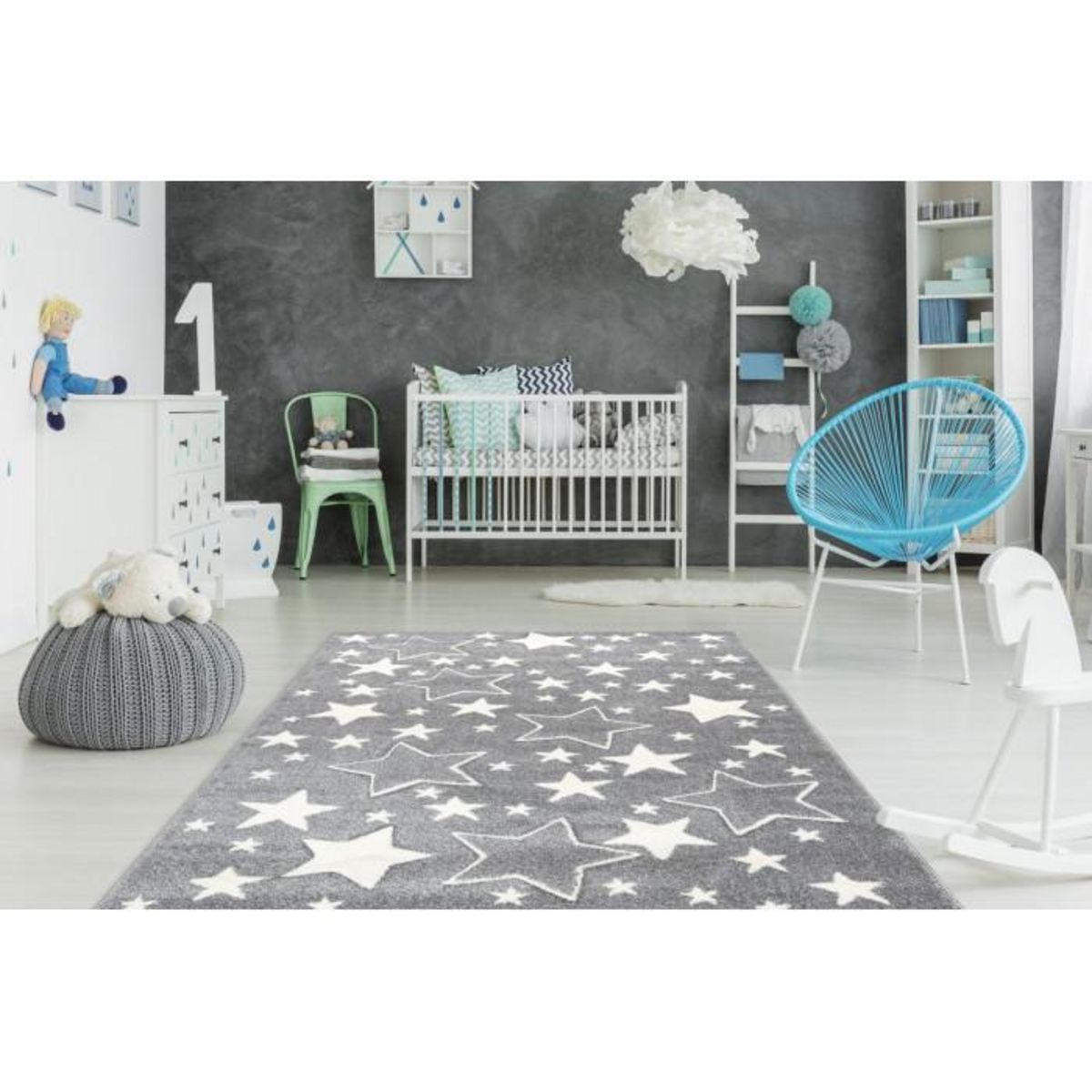 Paris Prix Tapis de Chambre Enfant Étoiles  Tamworth  Argent