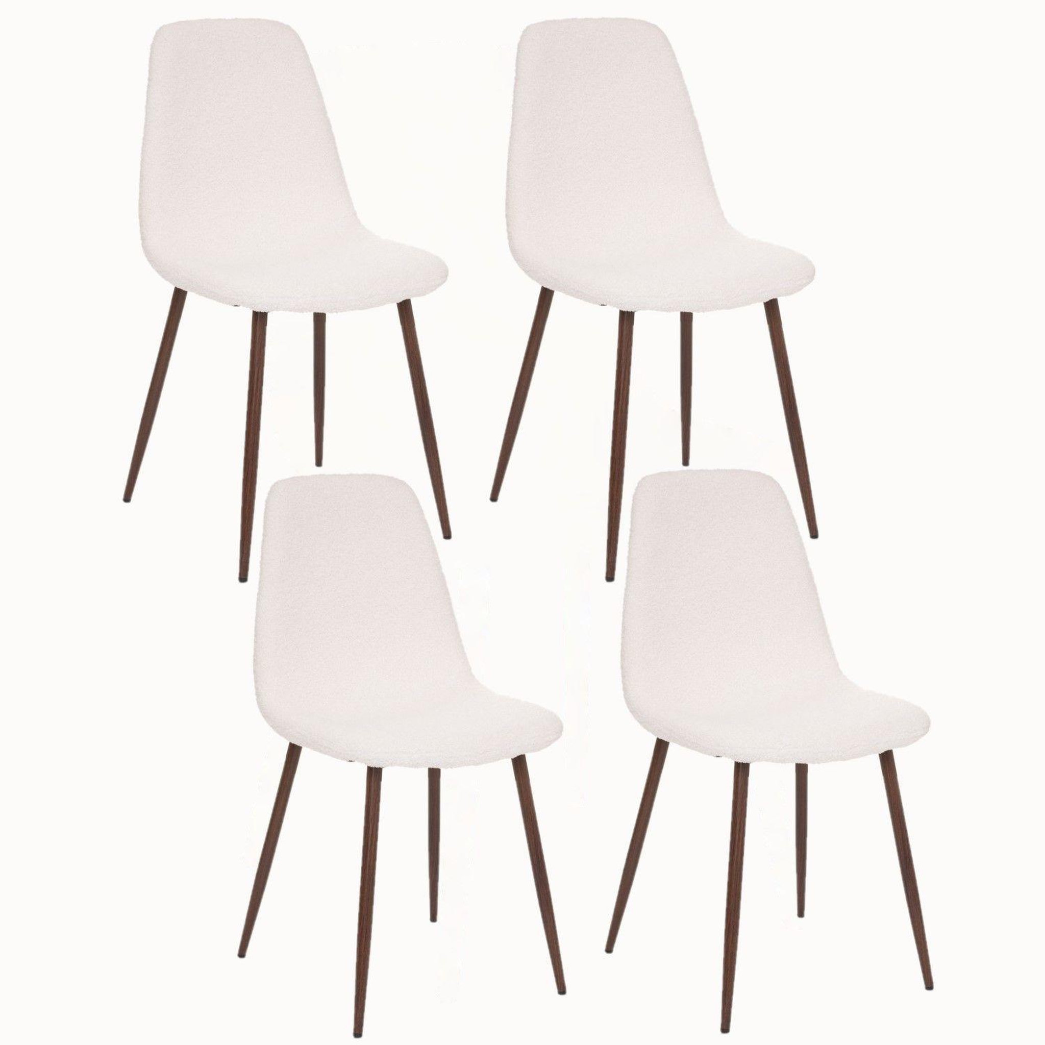 TOILINUX Lot de 4 chaises confortables en polyester effet bouclette et pieds en fer roka - blanc