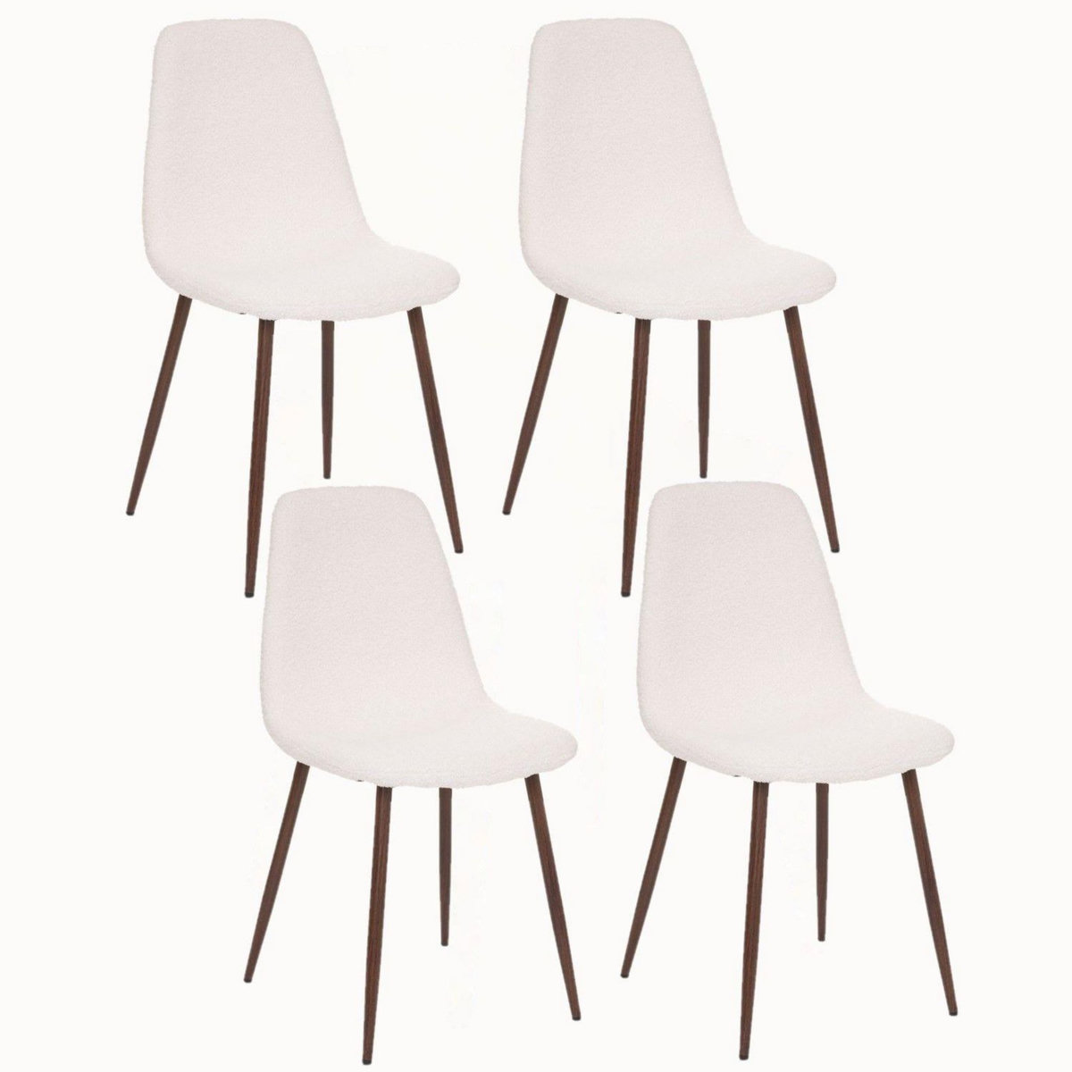 TOILINUX Lot de 4 Chaises confortables en polyester effet bouclette et pieds en fer Roka - Blanc